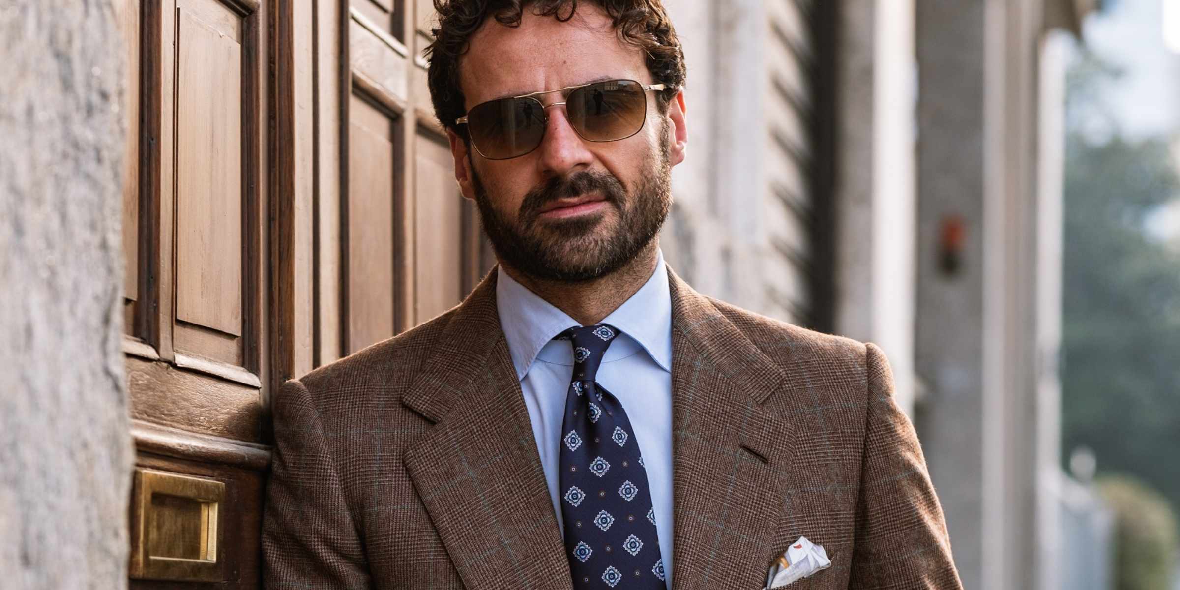 cravatta in seta stampata blu 3 pieghe