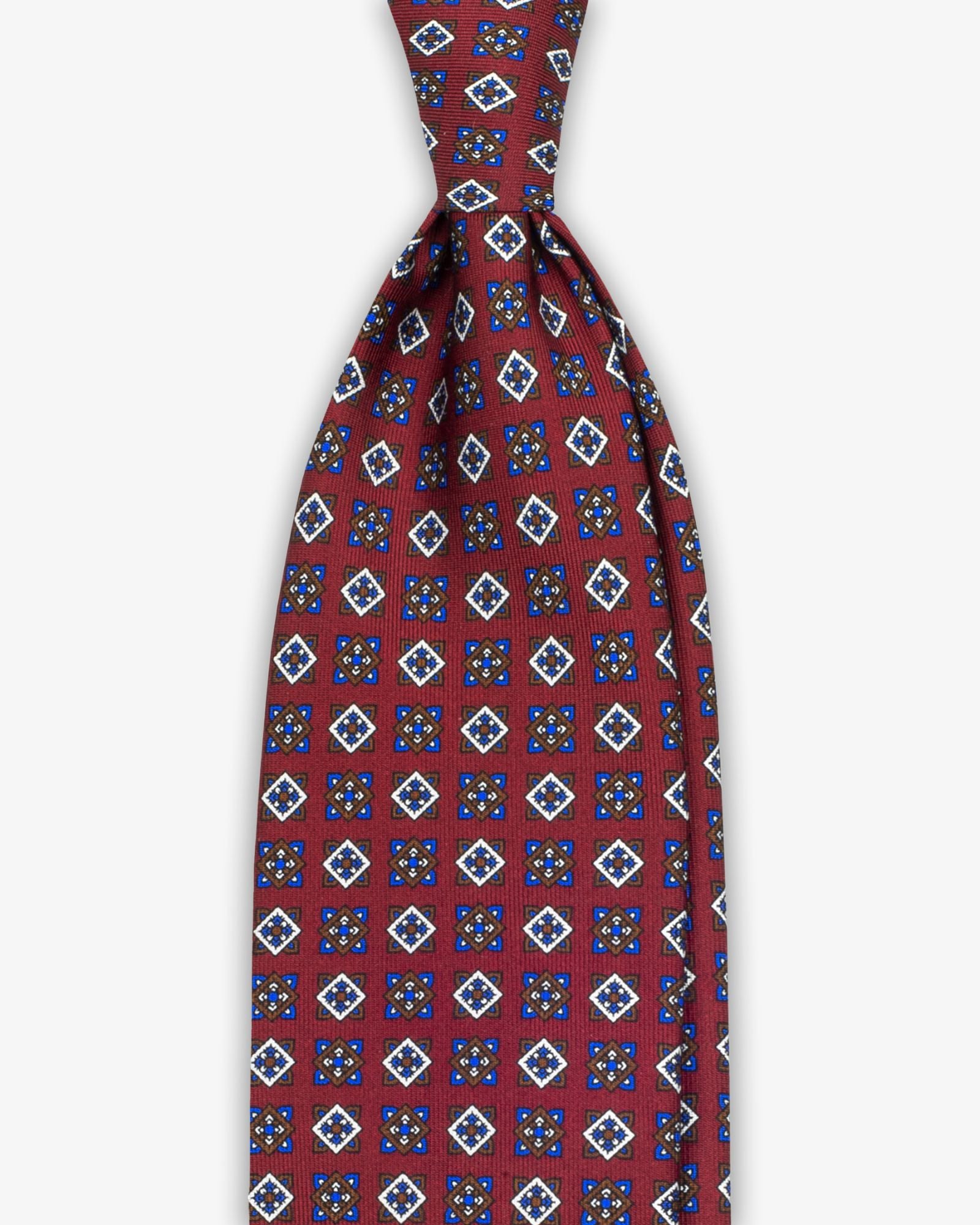 3 Fold Cube English Silk Tie - Bordeaux White