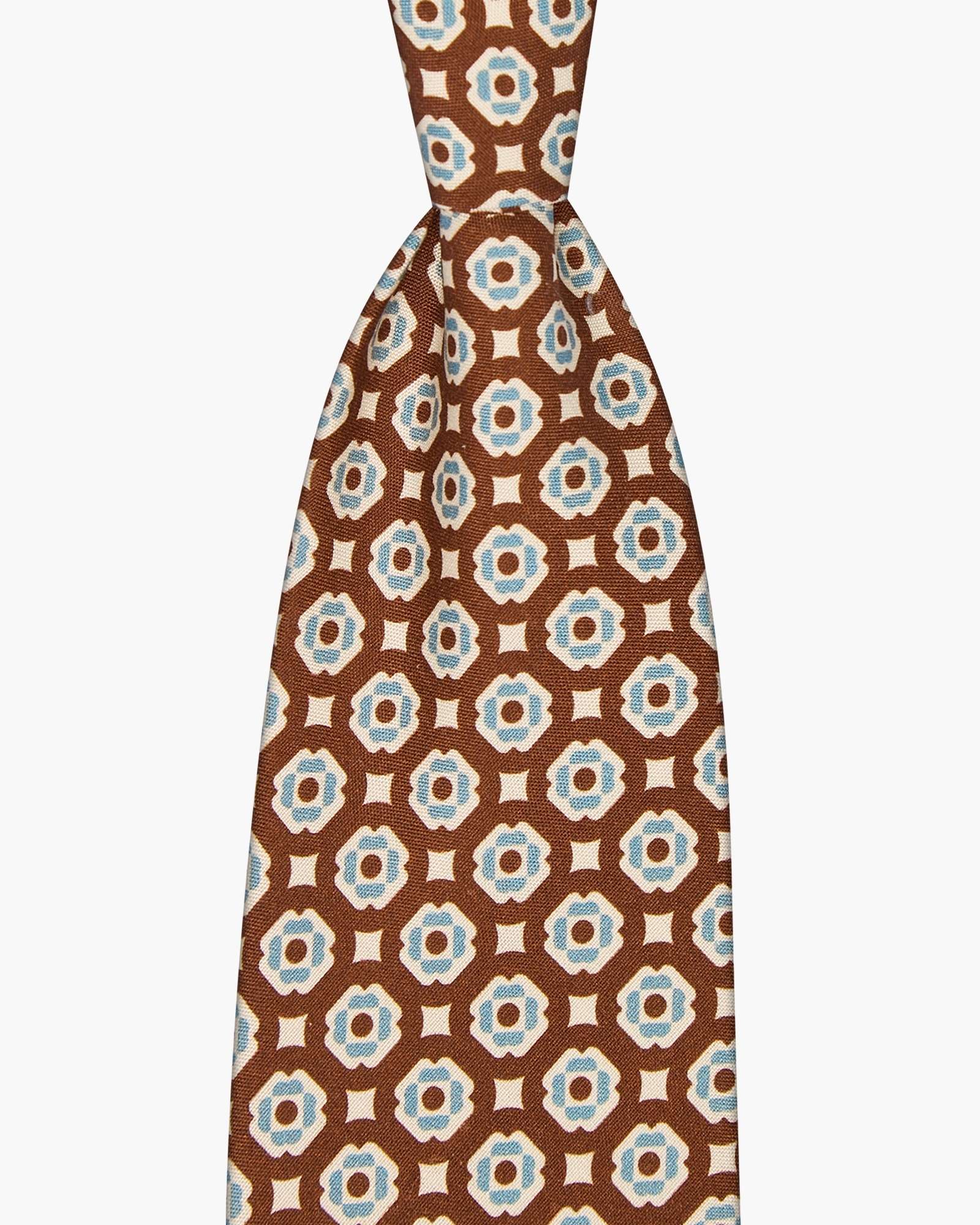 3-Fold Floral Printed Italian Silk Tie - Brown Beige