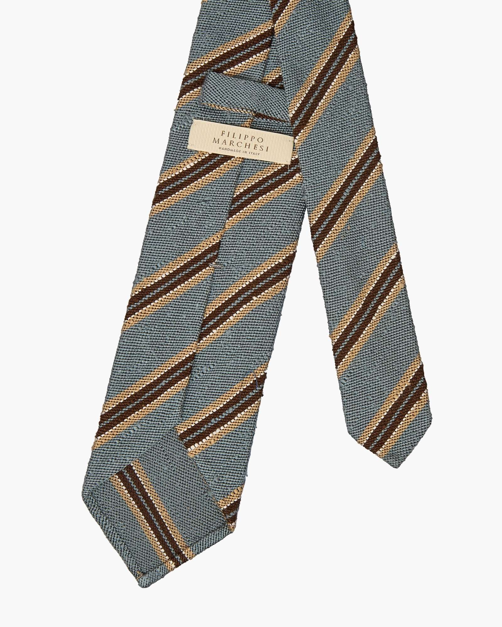 3-Fold Multi Stripe Shantung Silk Tie - Sky Blue Brown