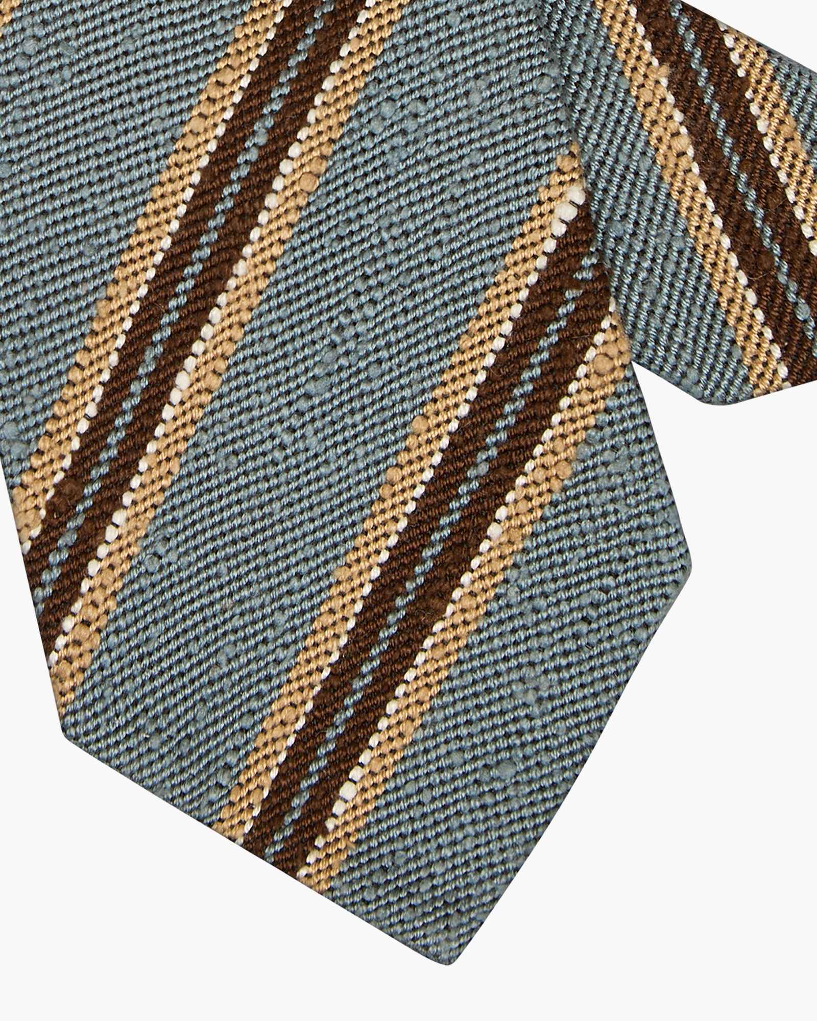 3-Fold Multi Stripe Shantung Silk Tie - Sky Blue Brown