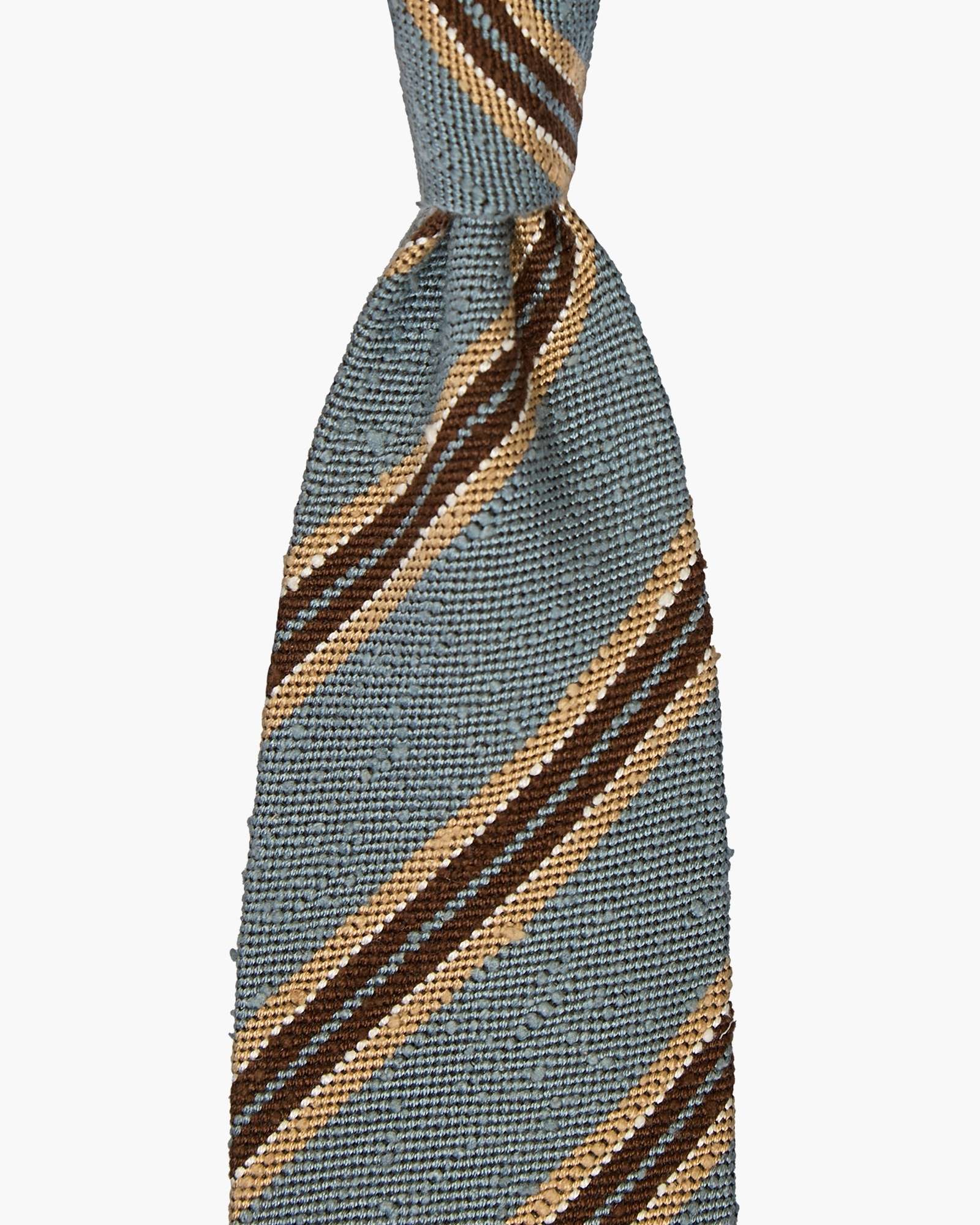 3-Fold Multi Stripe Shantung Silk Tie - Sky Blue Brown