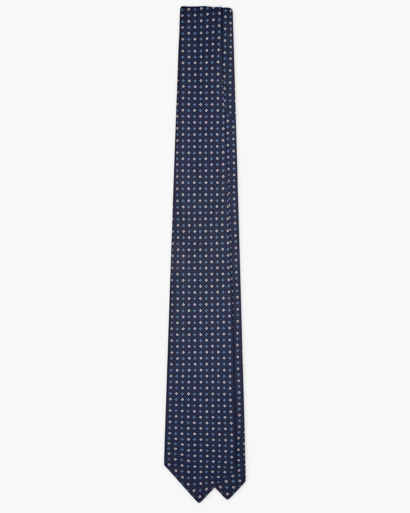 Cravatta 7 Pieghe In Seta Inglese Stampata Con Diamanti - Blu Bianco