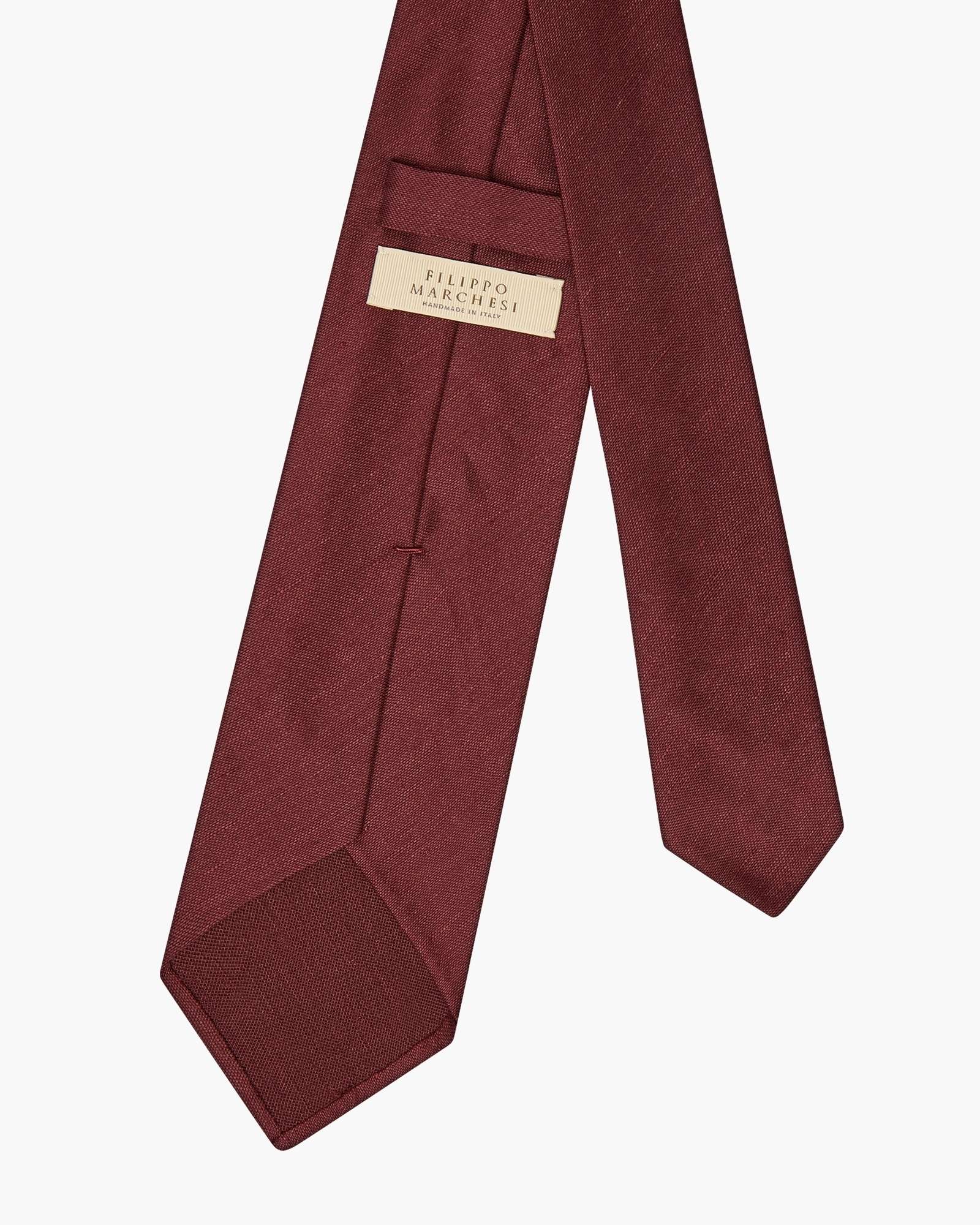 3-Fold Solid Silk And Linen Tie - Burgundy