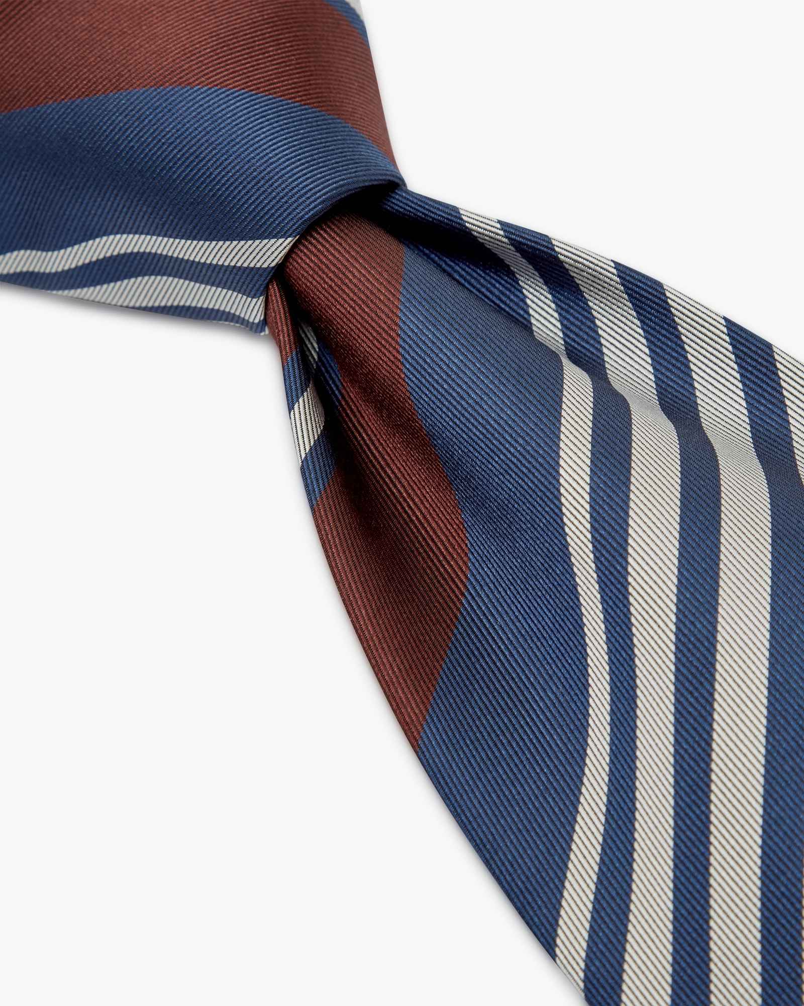 Cravatta 3 Pieghe In Seta Jacquard A Righe - Blu Marrone