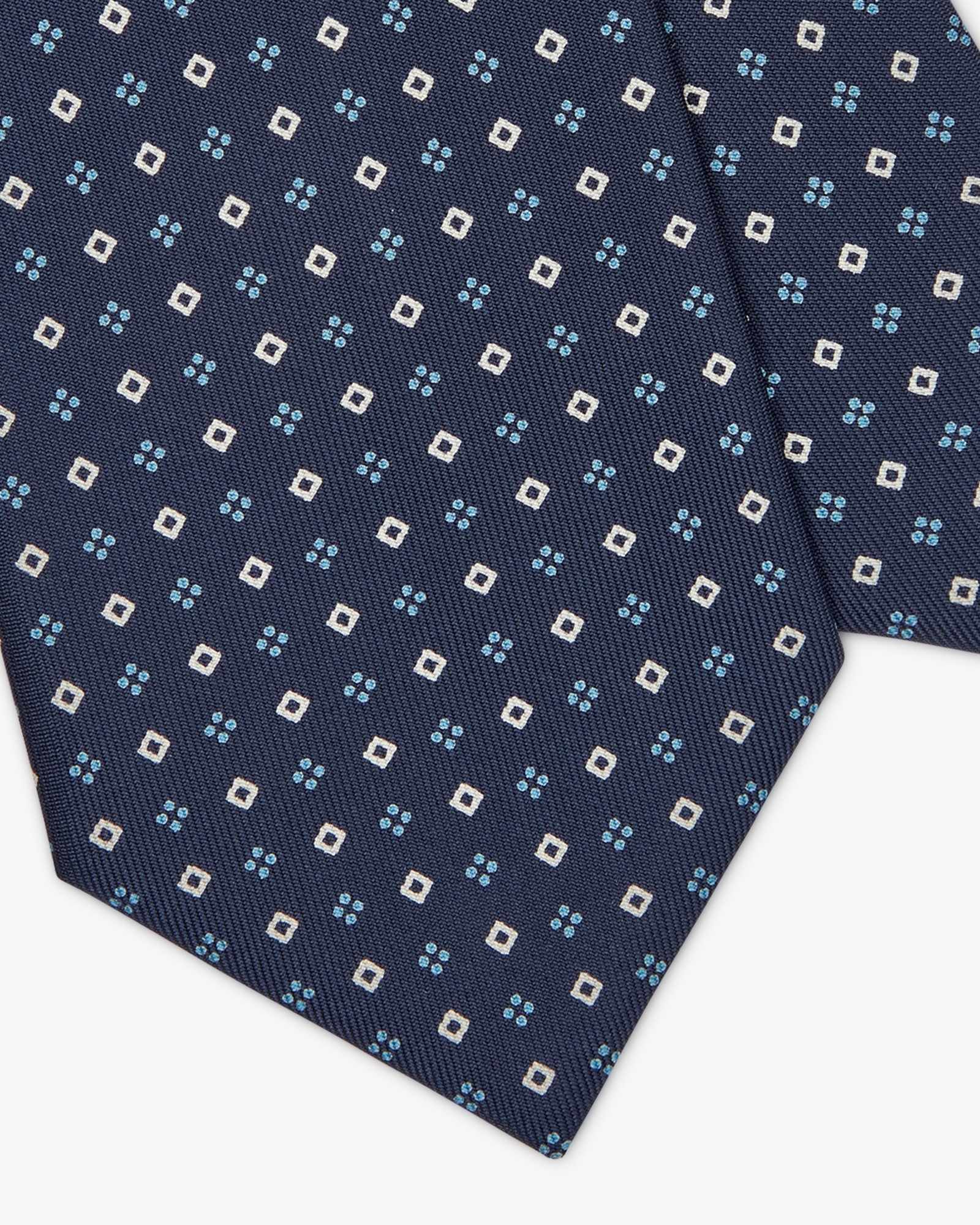 Cravatta 7 Pieghe In Seta Inglese Stampata Con Diamanti - Blu Bianco