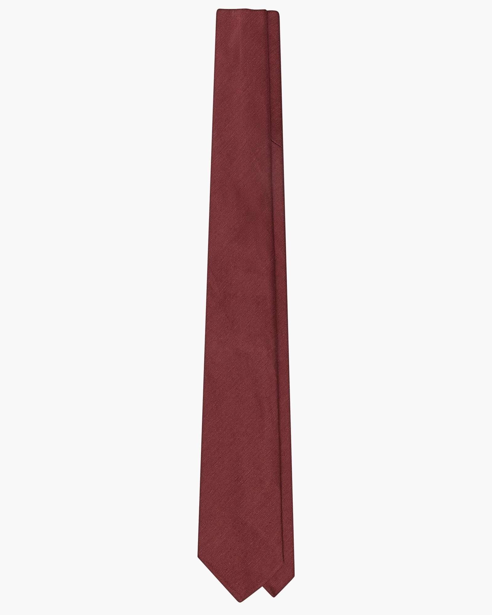 3-Fold Solid Silk And Linen Tie - Burgundy