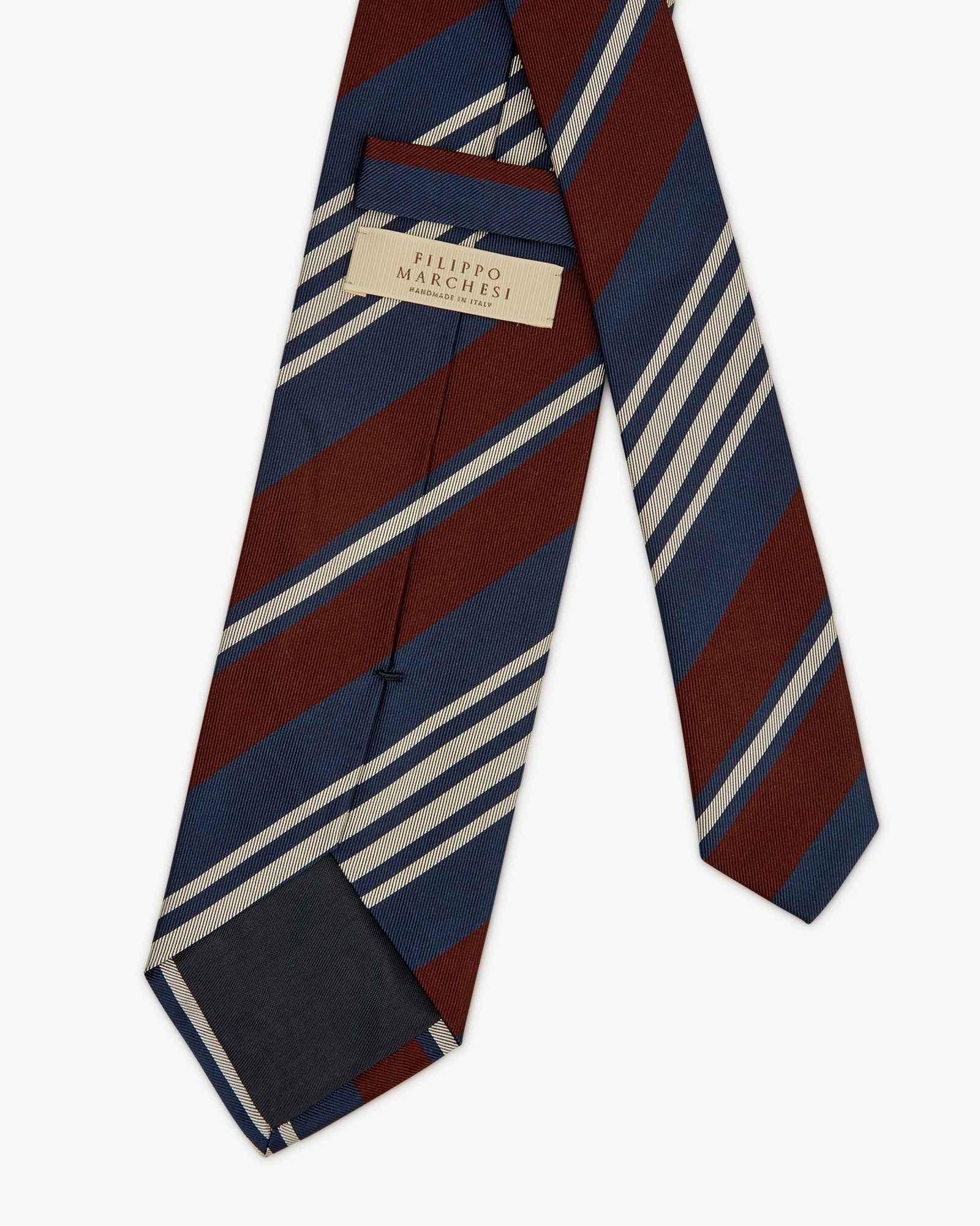 Cravatta 3 Pieghe In Seta Jacquard A Righe - Blu Marrone