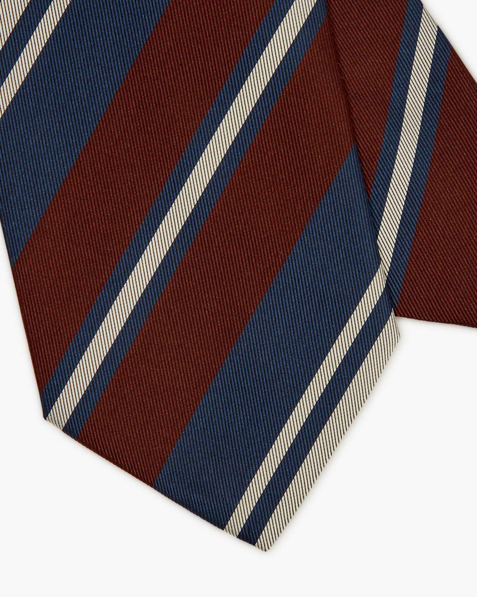 Cravatta 3 Pieghe In Seta Jacquard A Righe - Blu Marrone