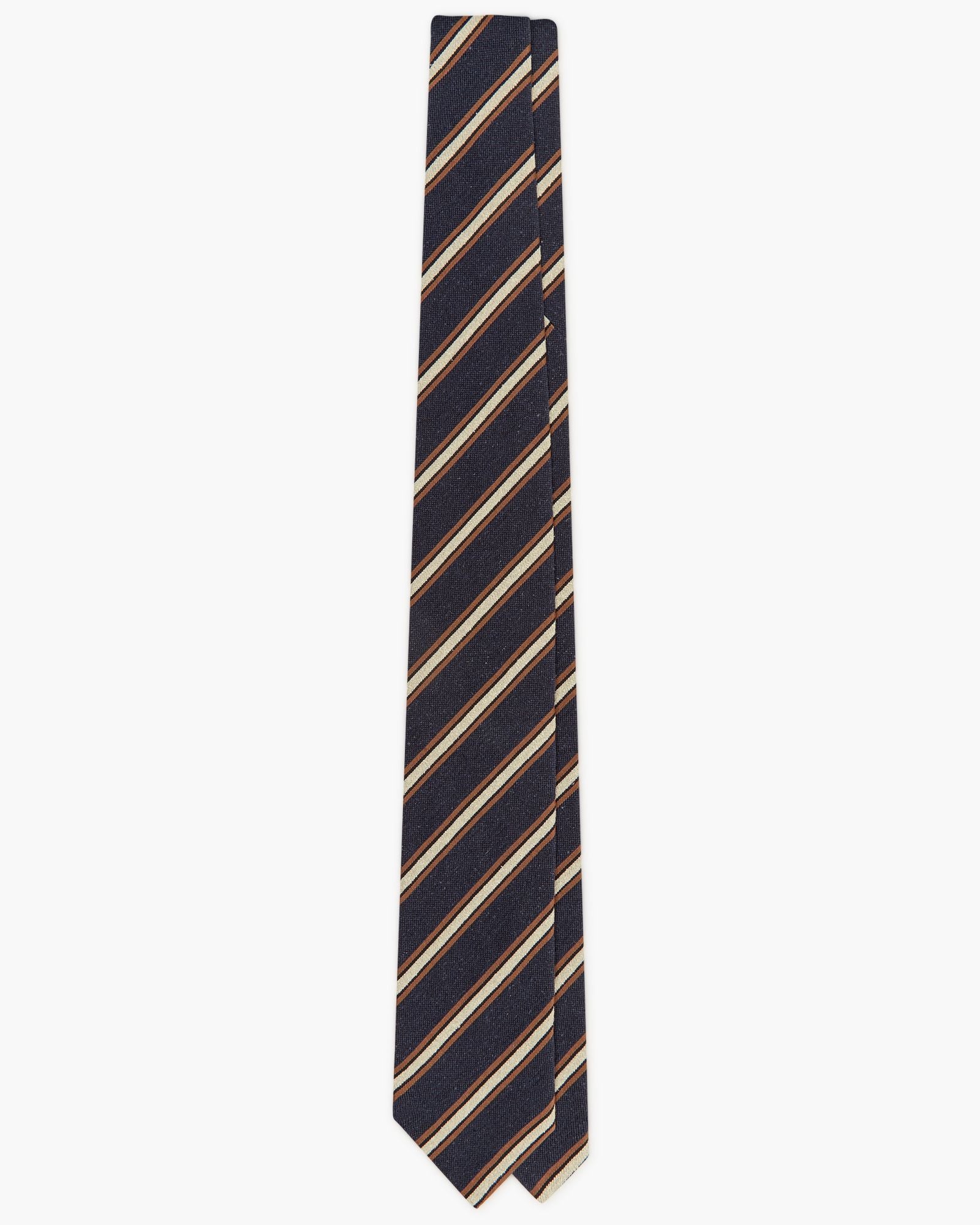 3-Fold Multi Stripe Jacquard Silk Tie - Cream Blue