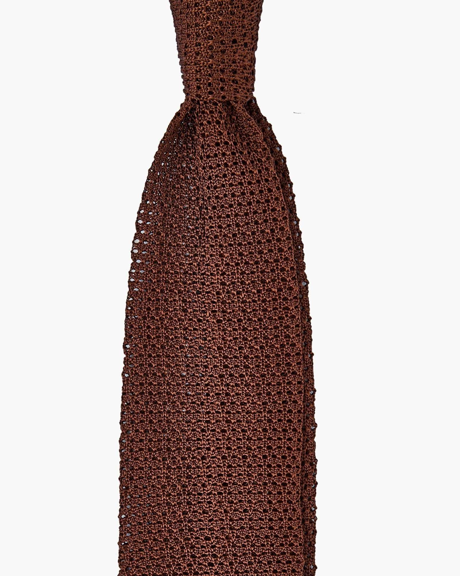 Cravatta Tricot in Maglia Punto Uncinetto - Marrone