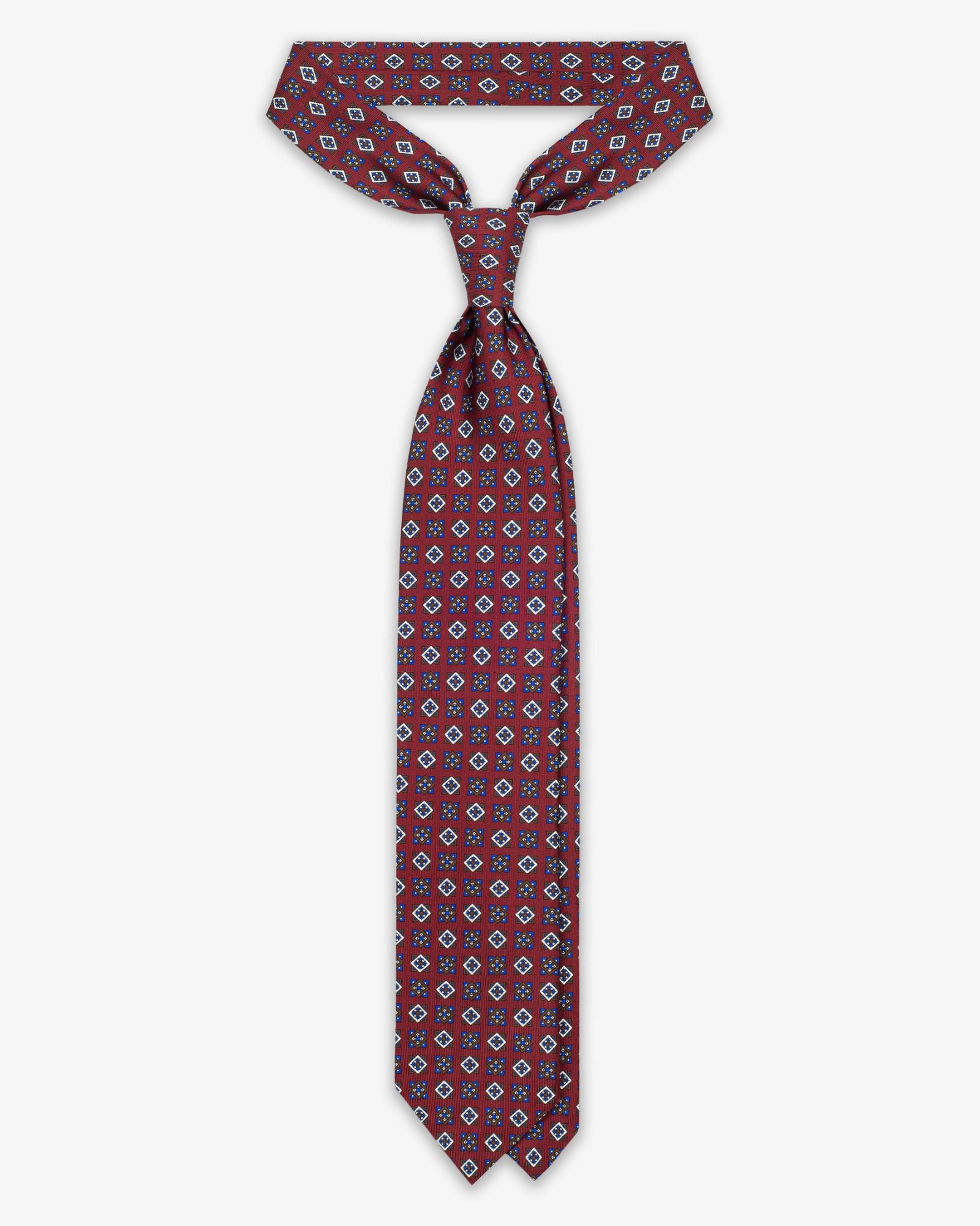 3 Fold Cube English Silk Tie - Bordeaux White