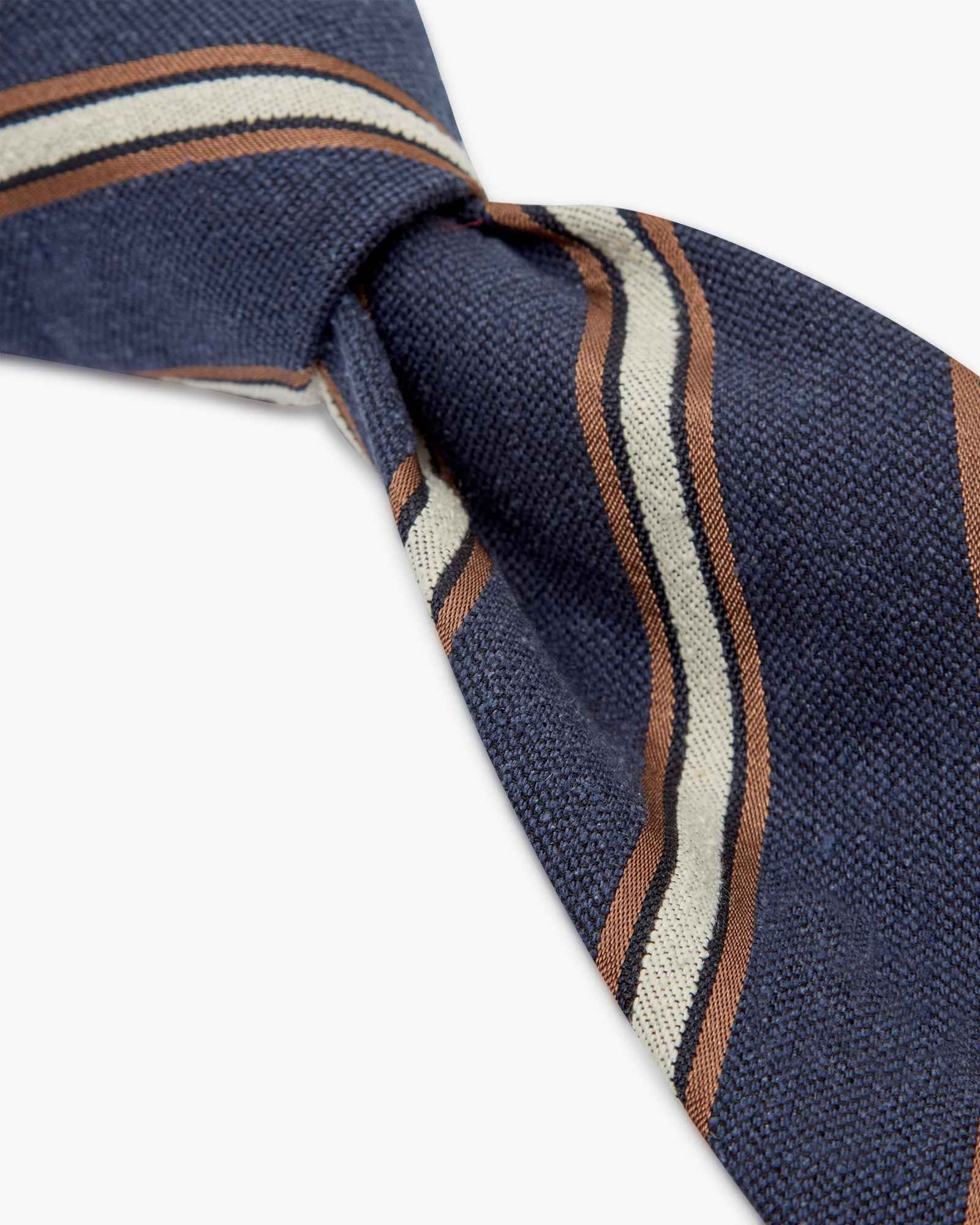 3-Fold Multi Stripe Jacquard Silk Tie - Cream Blue