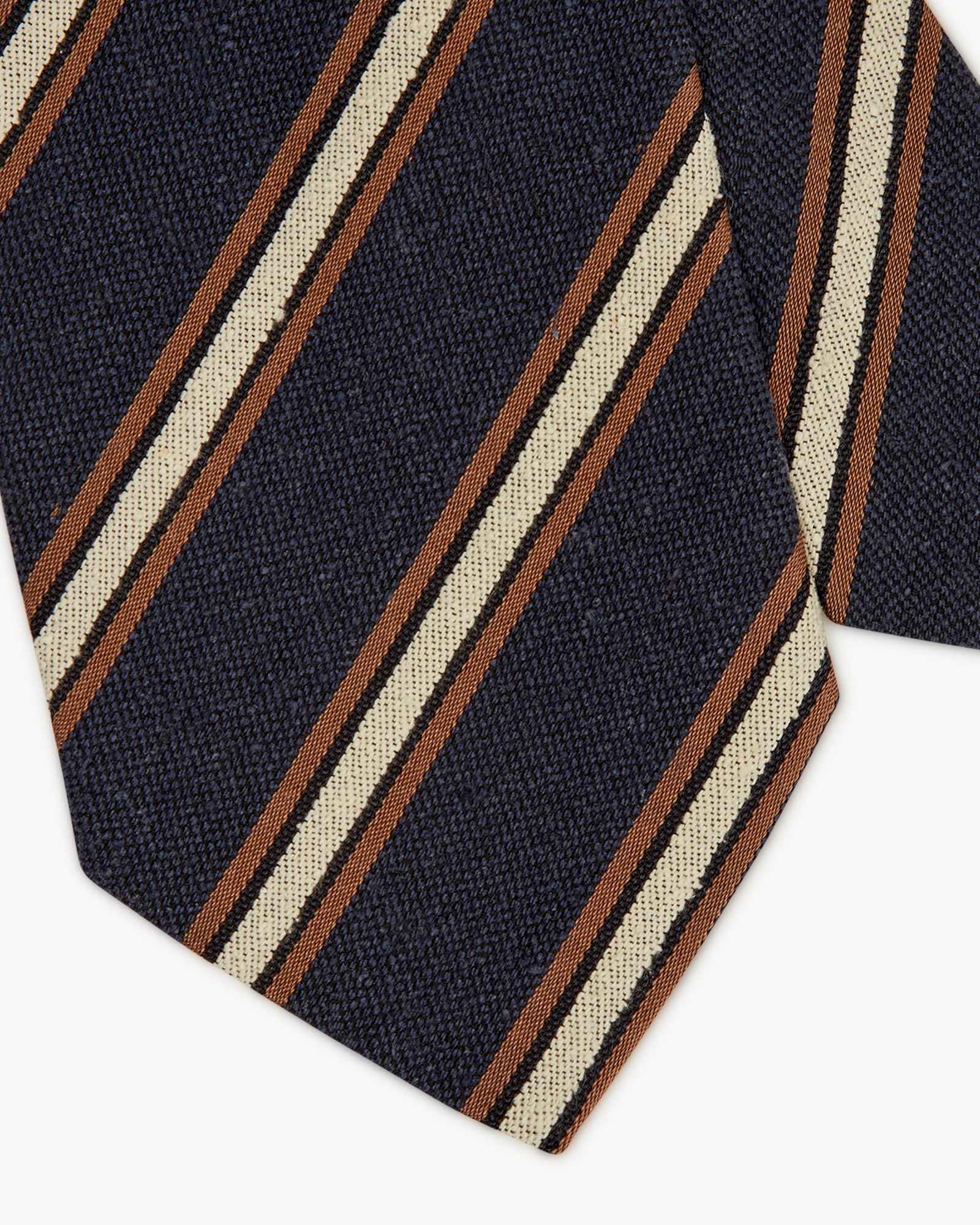 3-Fold Multi Stripe Jacquard Silk Tie - Cream Blue
