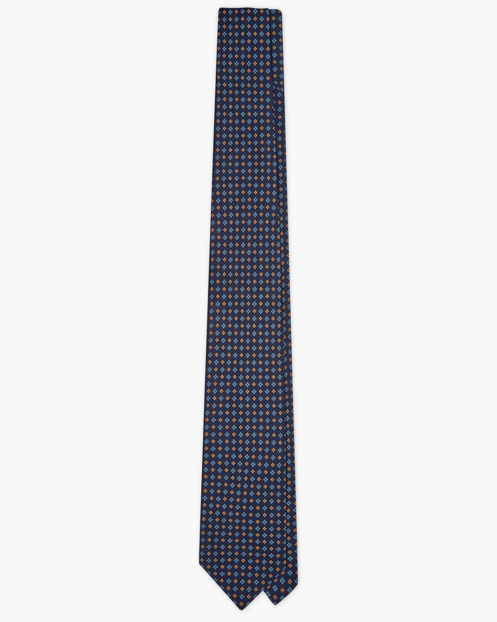 Cravatta 7 Pieghe In Seta Inglese Stampata Con Diamanti - Blu Senape