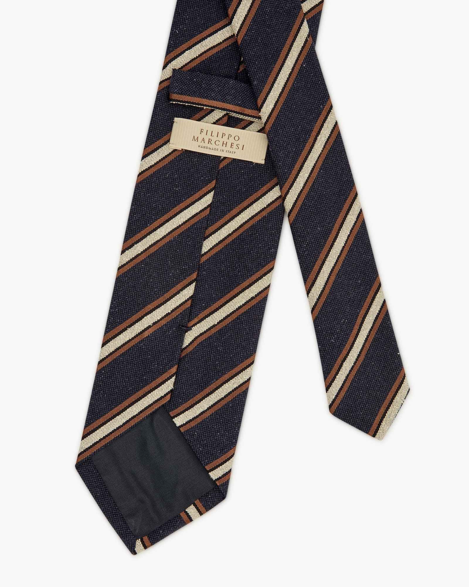 3-Fold Multi Stripe Jacquard Silk Tie - Cream Blue