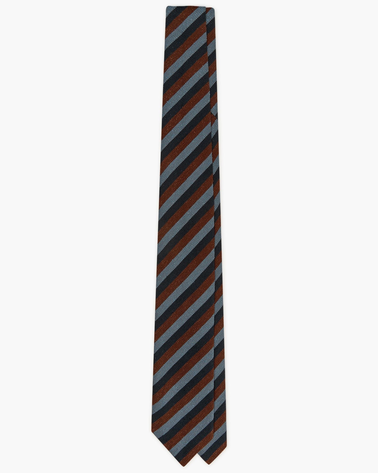 3-Fold Multi Stripe Jacquard Silk Tie - Blue Light Blue Brown