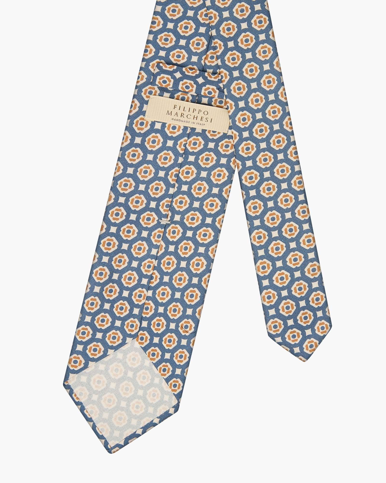 Cravatta 3 Pieghe In Seta Stampata Floreale - Blu Beige