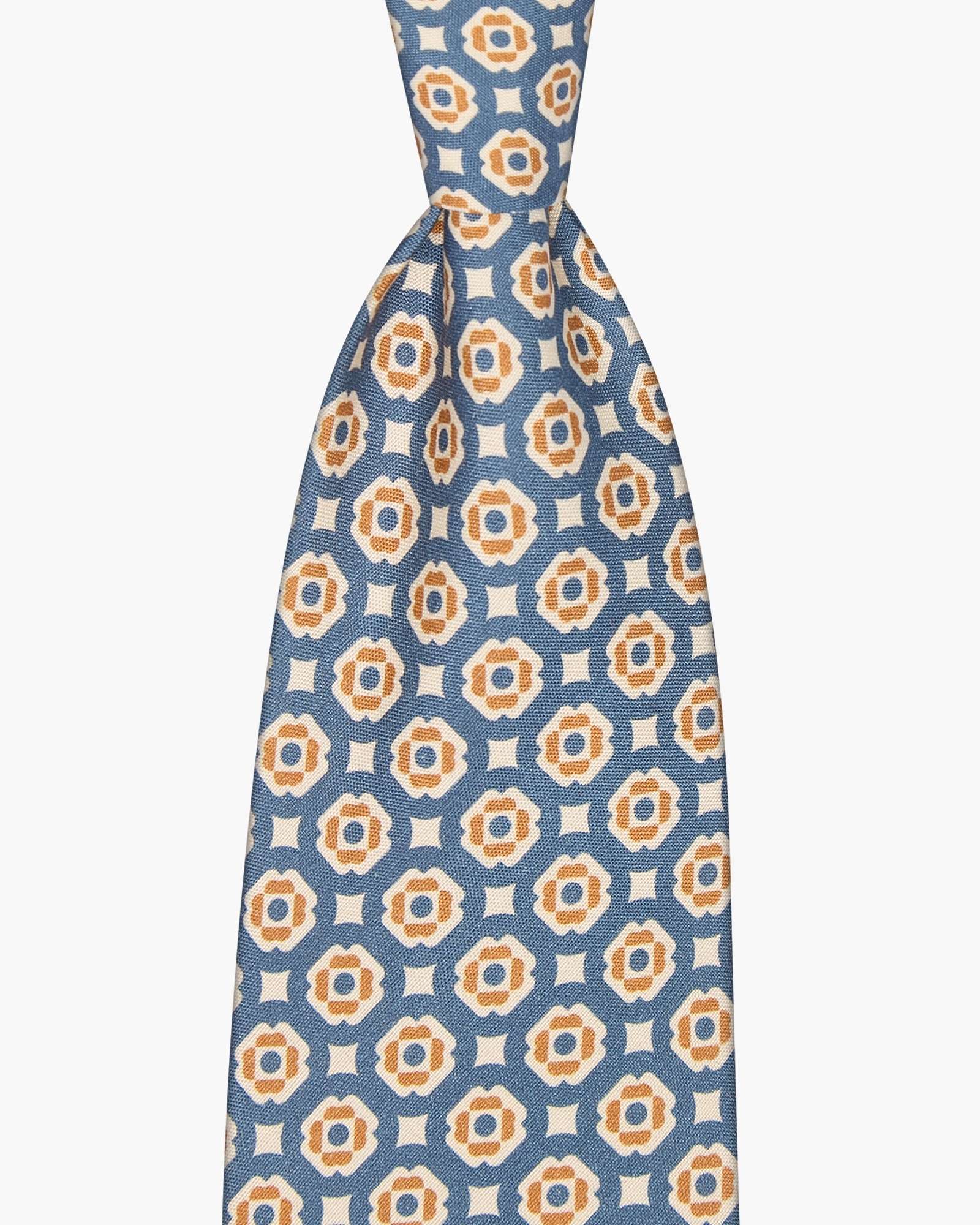 Cravatta 3 Pieghe In Seta Stampata Floreale - Blu Beige