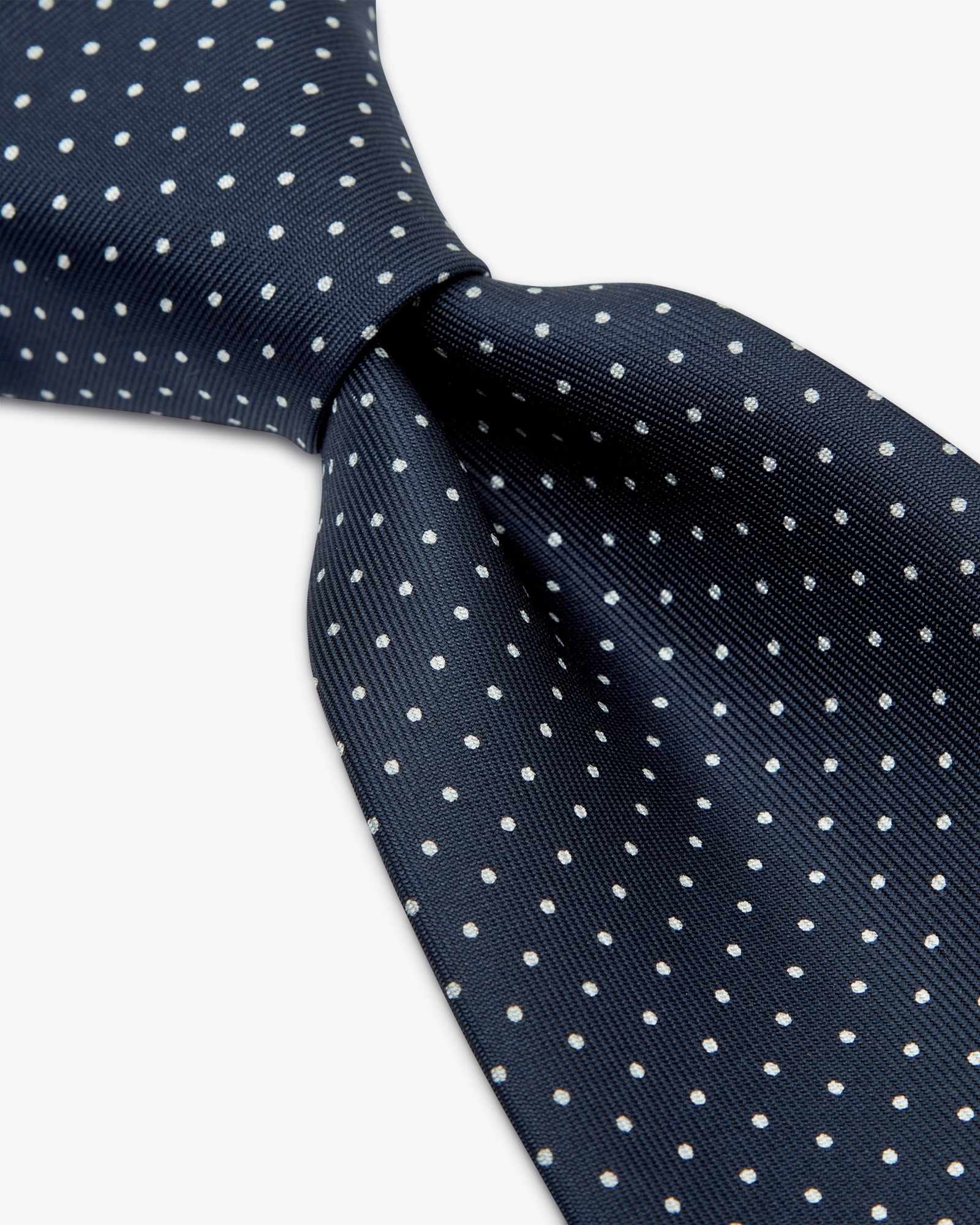 3-Fold Polka Dot Printed English Silk Tie - Blue