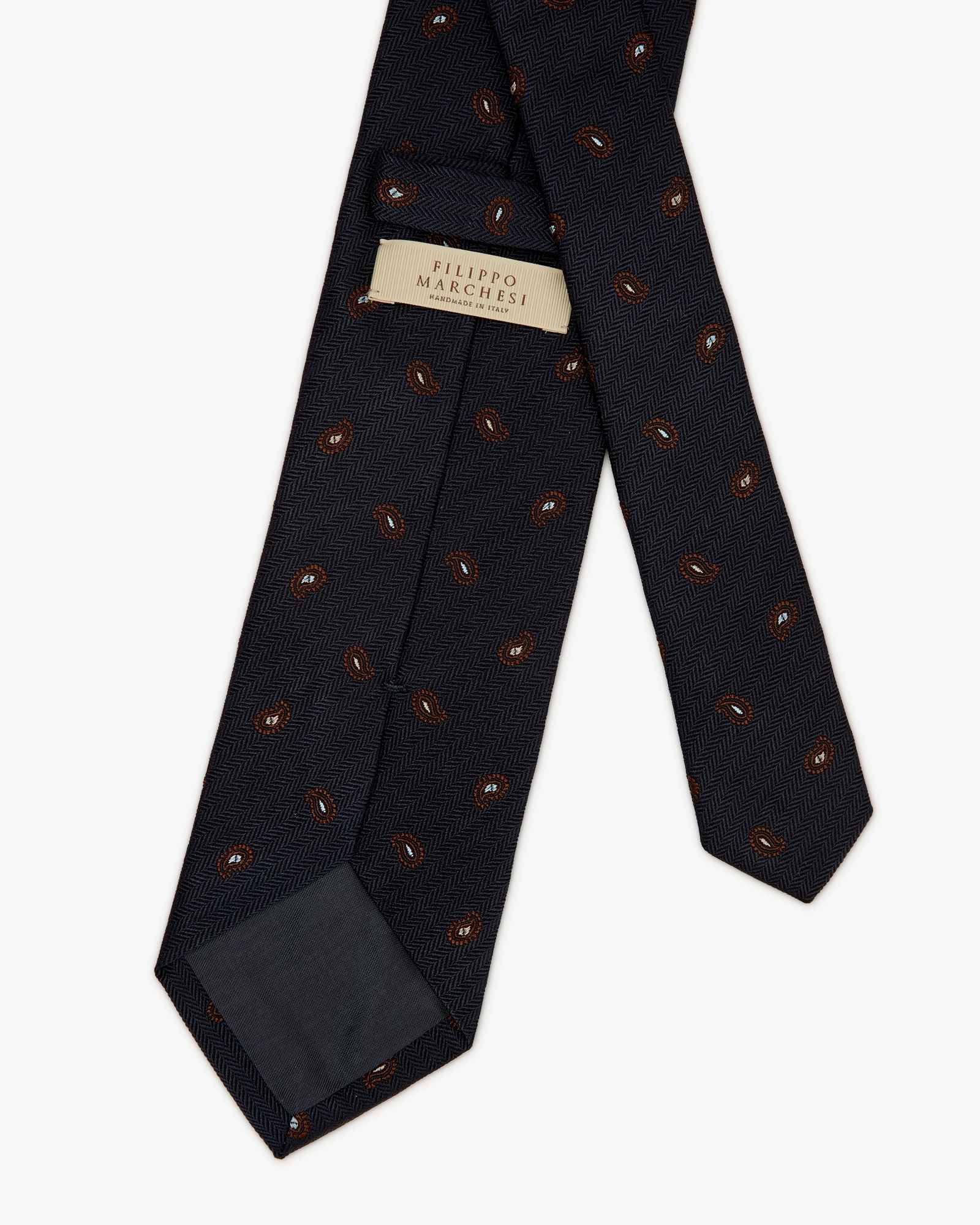 Cravatta 3 Pieghe In Seta Jacquard Paisley - Blu Notte