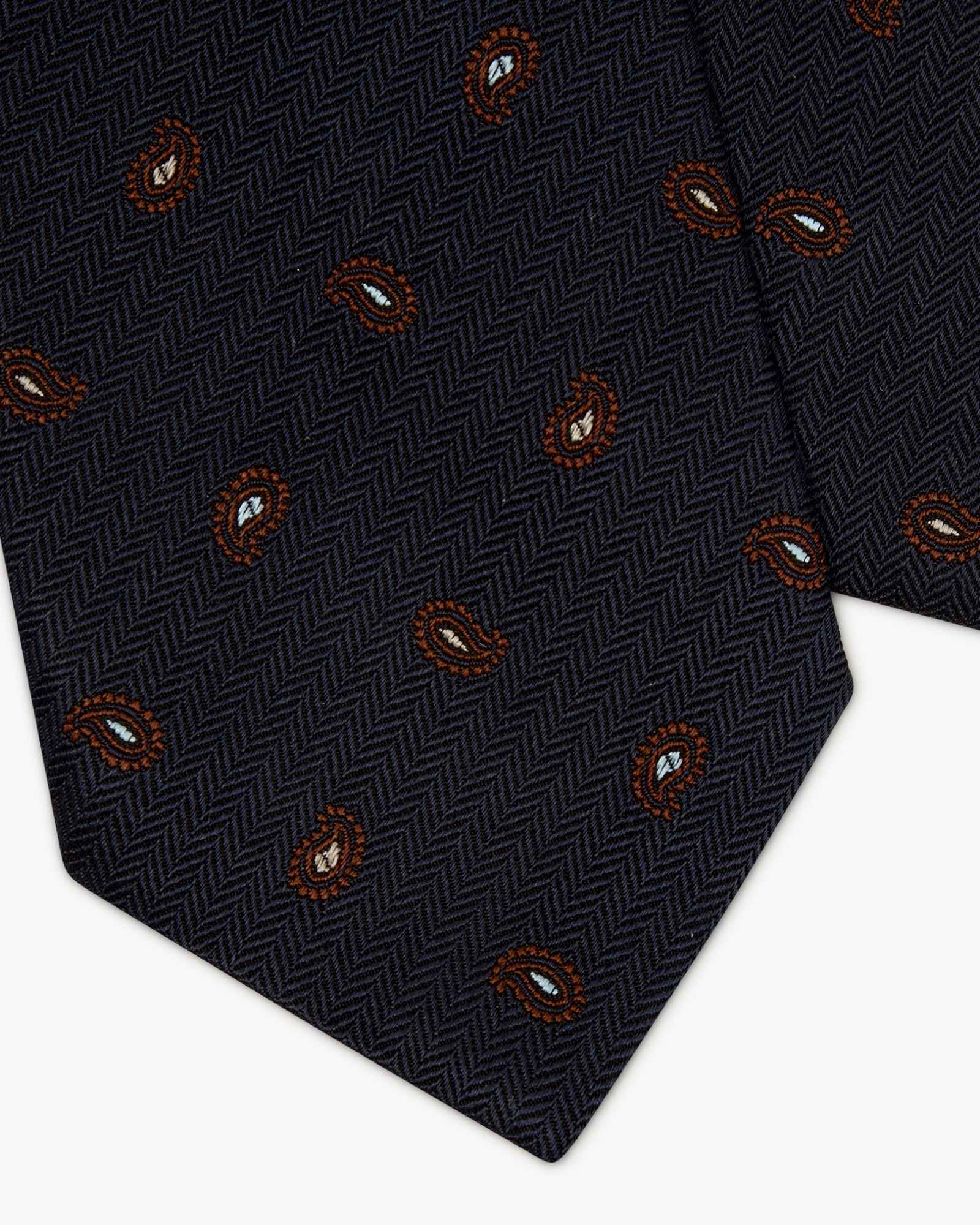 Cravatta 3 Pieghe In Seta Jacquard Paisley - Blu Notte