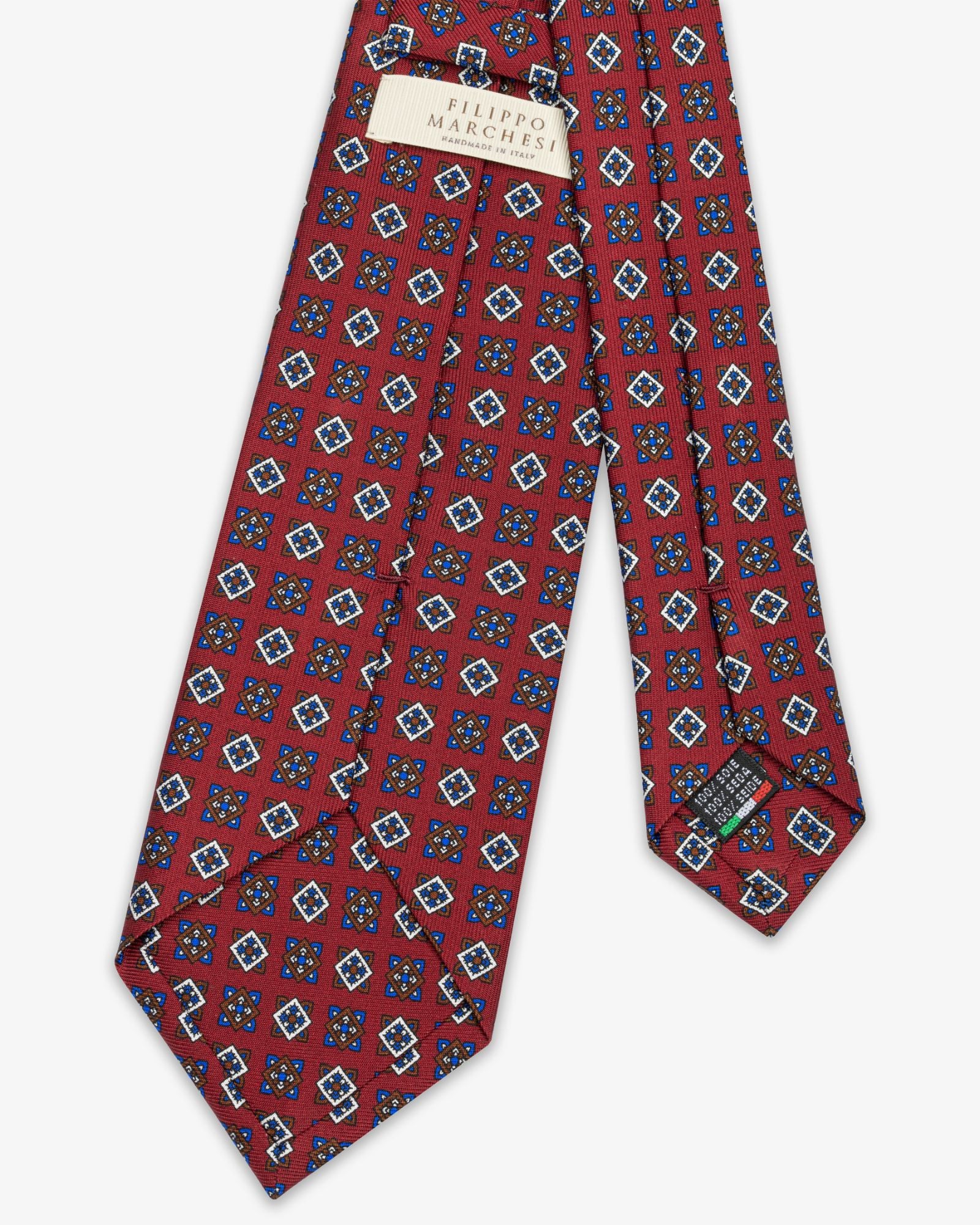 3 Fold Cube English Silk Tie - Bordeaux White