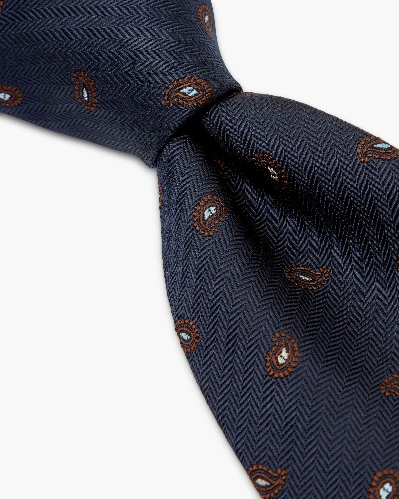 Cravatta 3 Pieghe In Seta Jacquard Paisley - Blu Notte