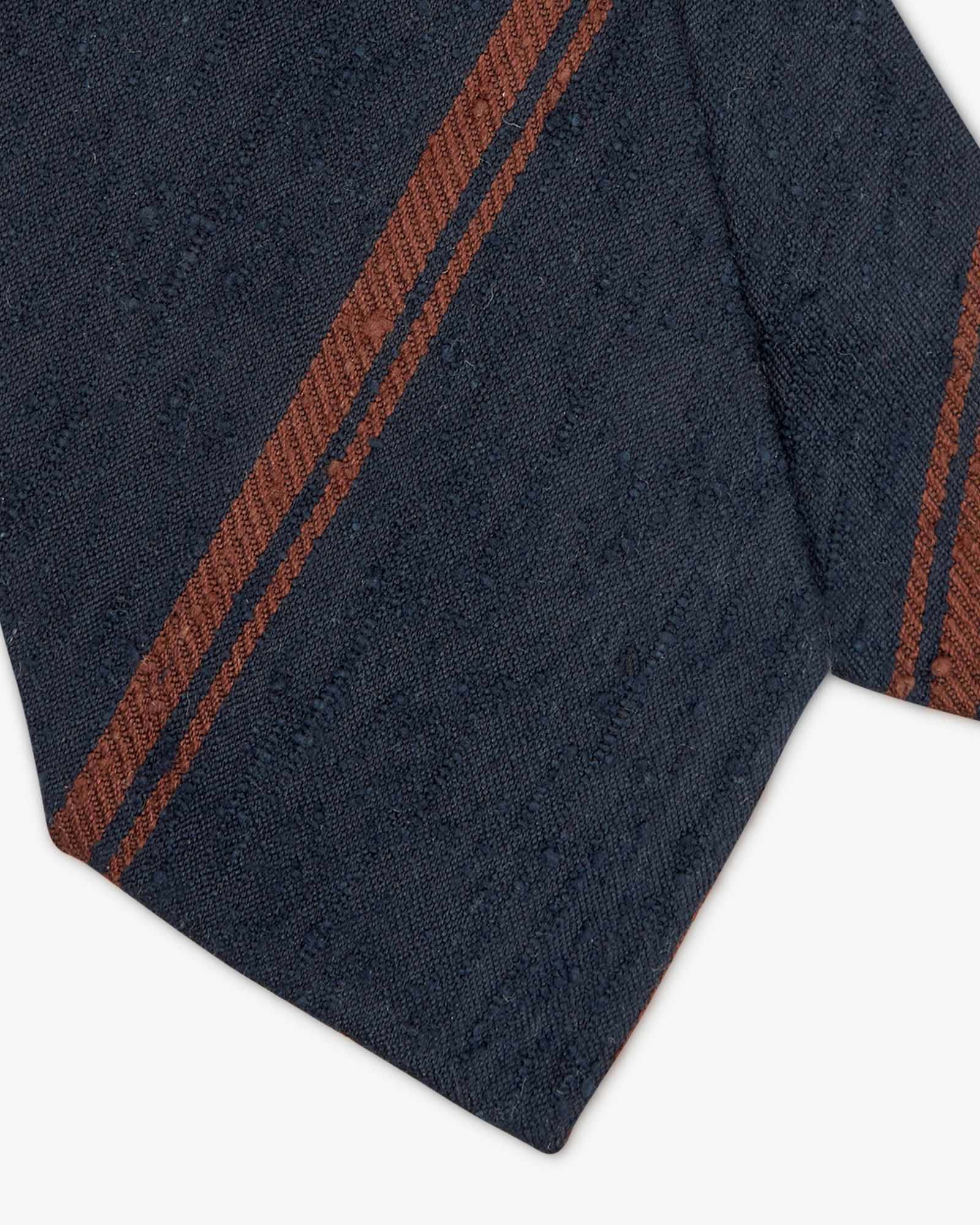 Cravatta 3 Pieghe In Seta Shantung A Righe - Blu Marrone