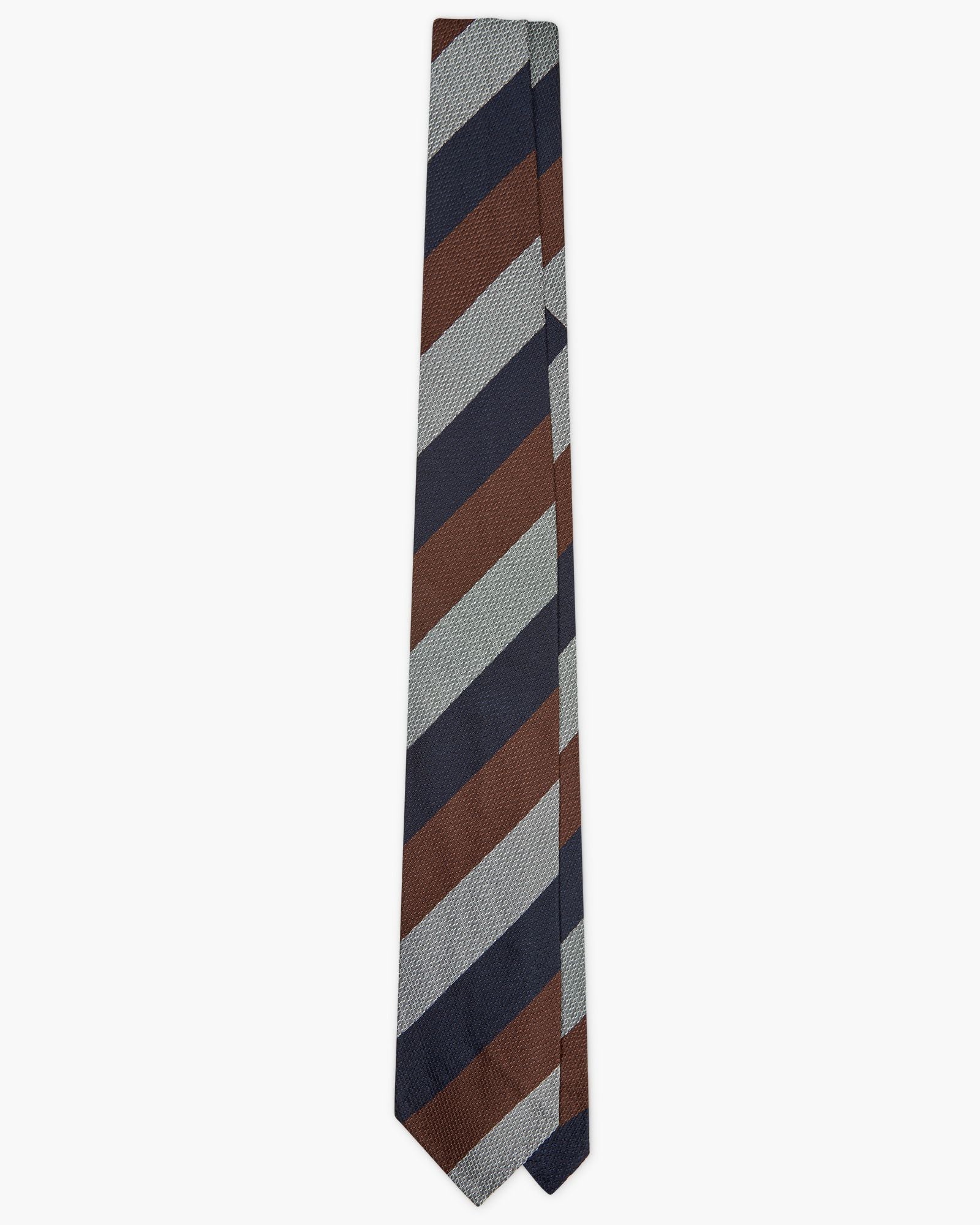 Cravatta 3 Pieghe In Seta Jacquard A Righe - Blu Marrone Grigio