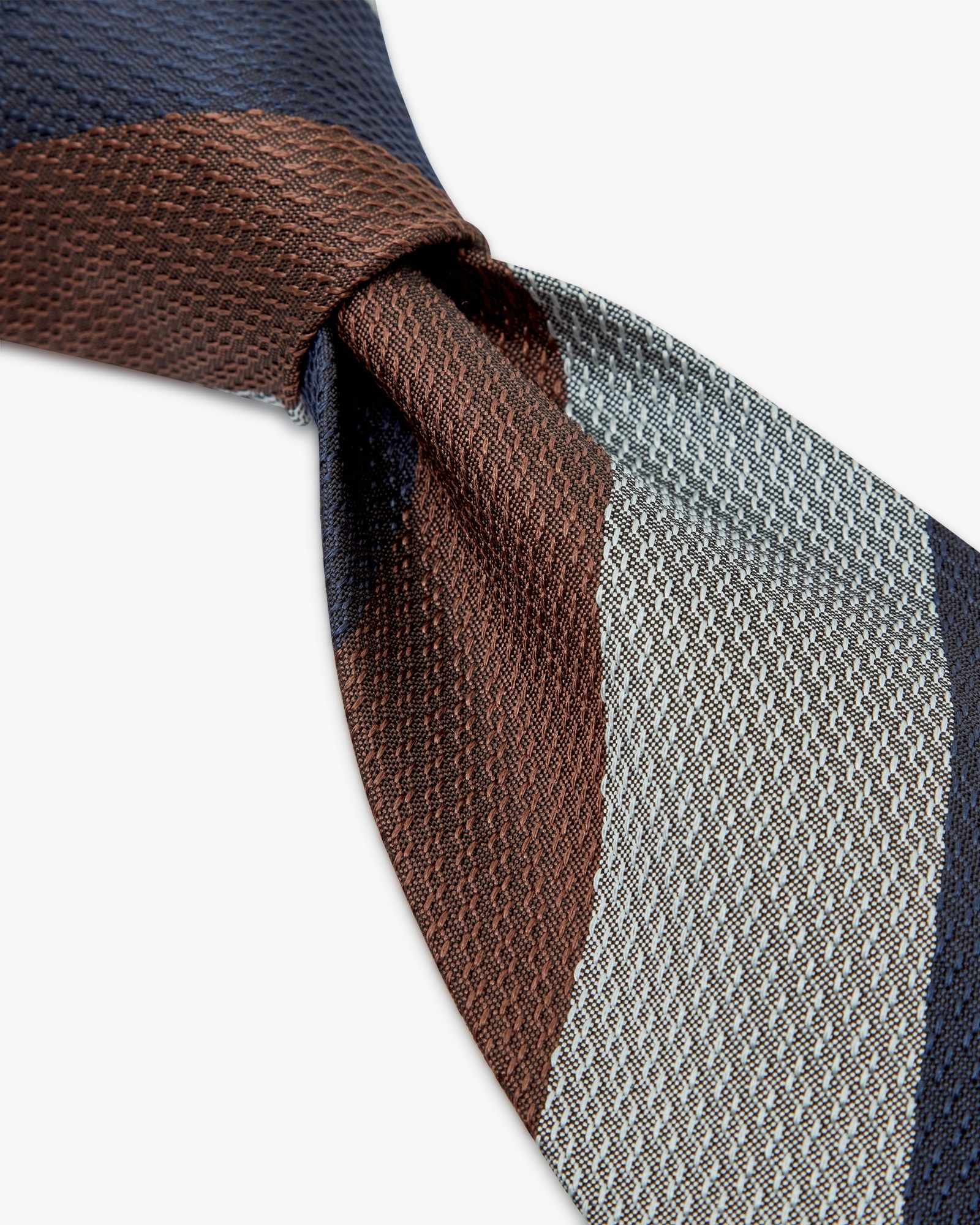 Cravatta 3 Pieghe In Seta Jacquard A Righe - Blu Marrone Grigio