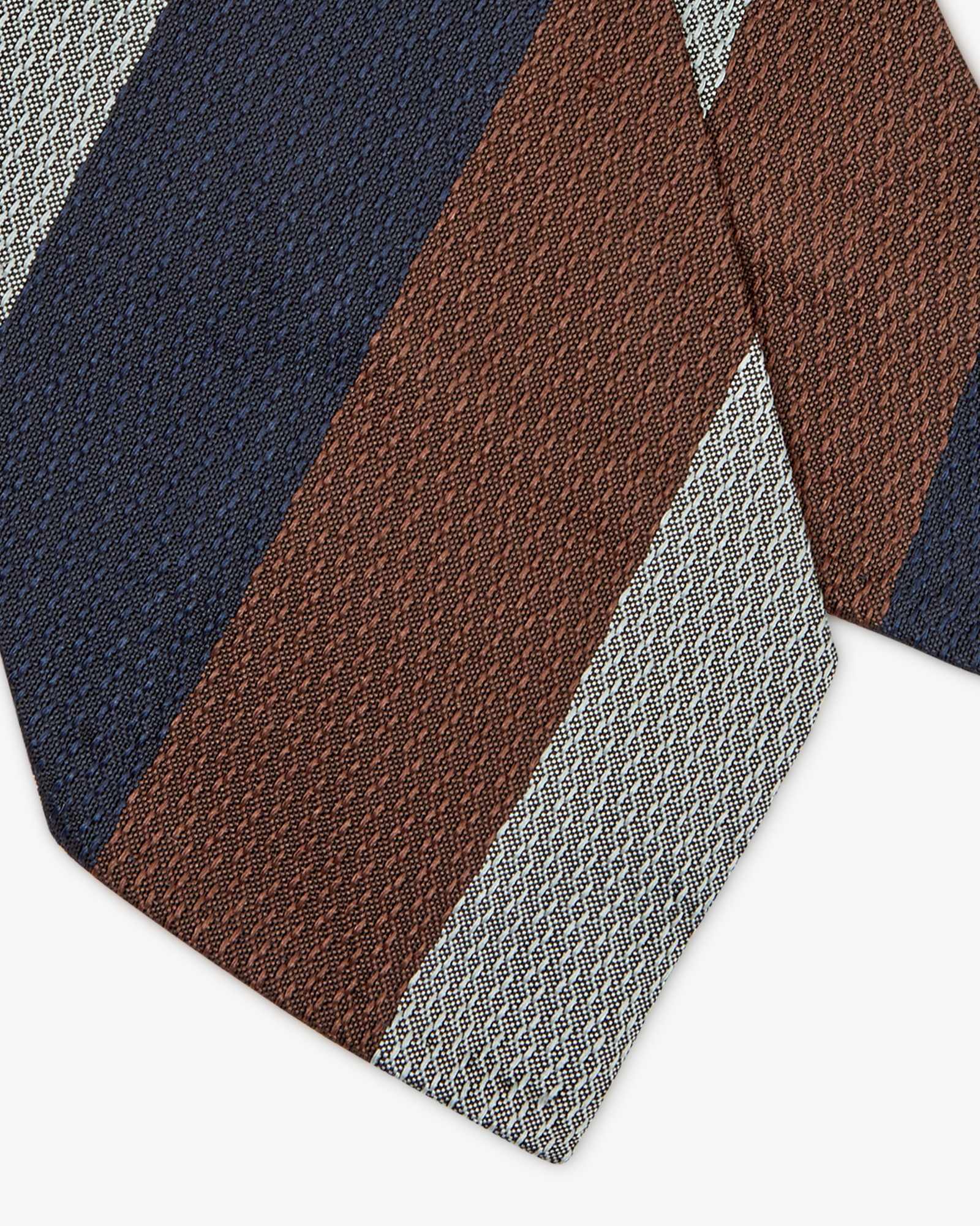 Cravatta 3 Pieghe In Seta Jacquard A Righe - Blu Marrone Grigio