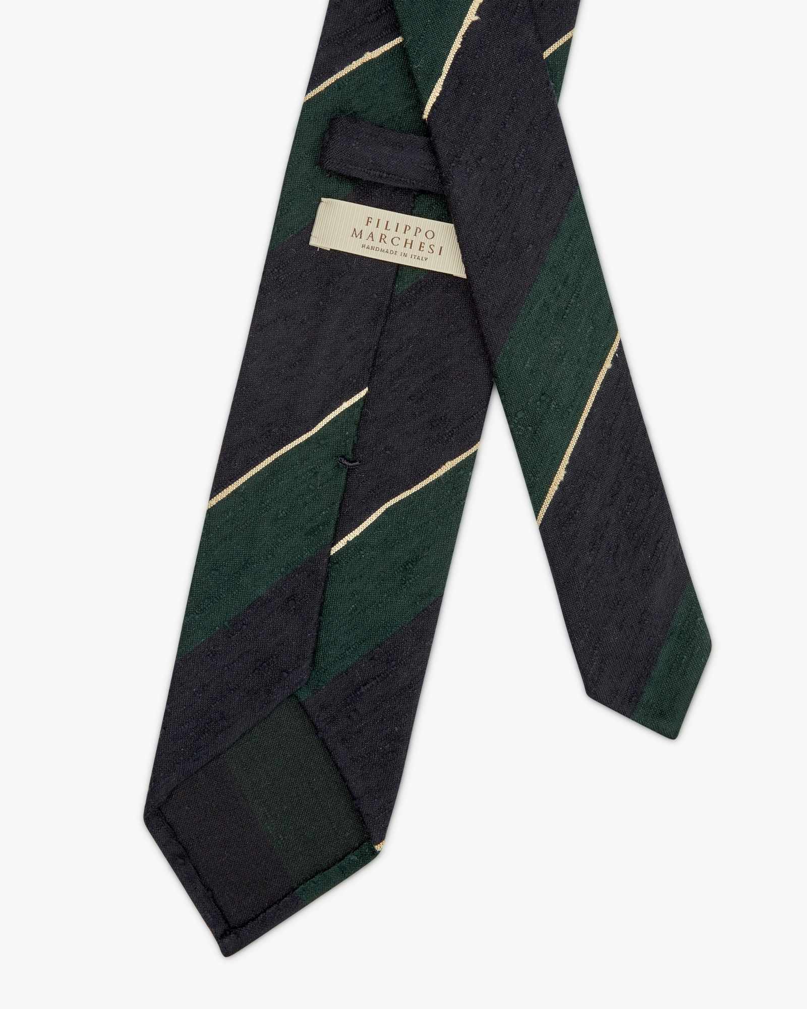 Cravatta 3 Pieghe In Seta Shantung A Righe - Blu Verde