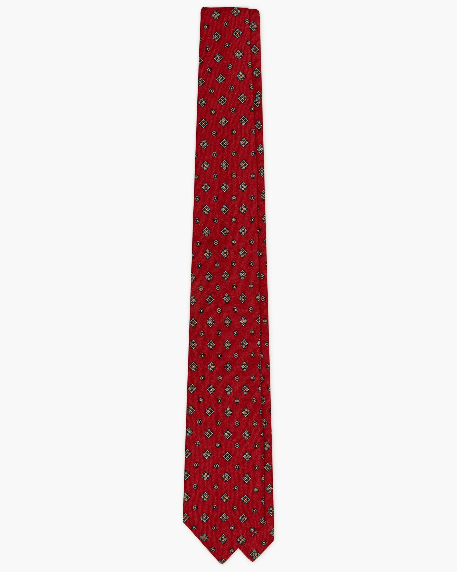 3 Fold Floral Flannel Wool Tie - Red