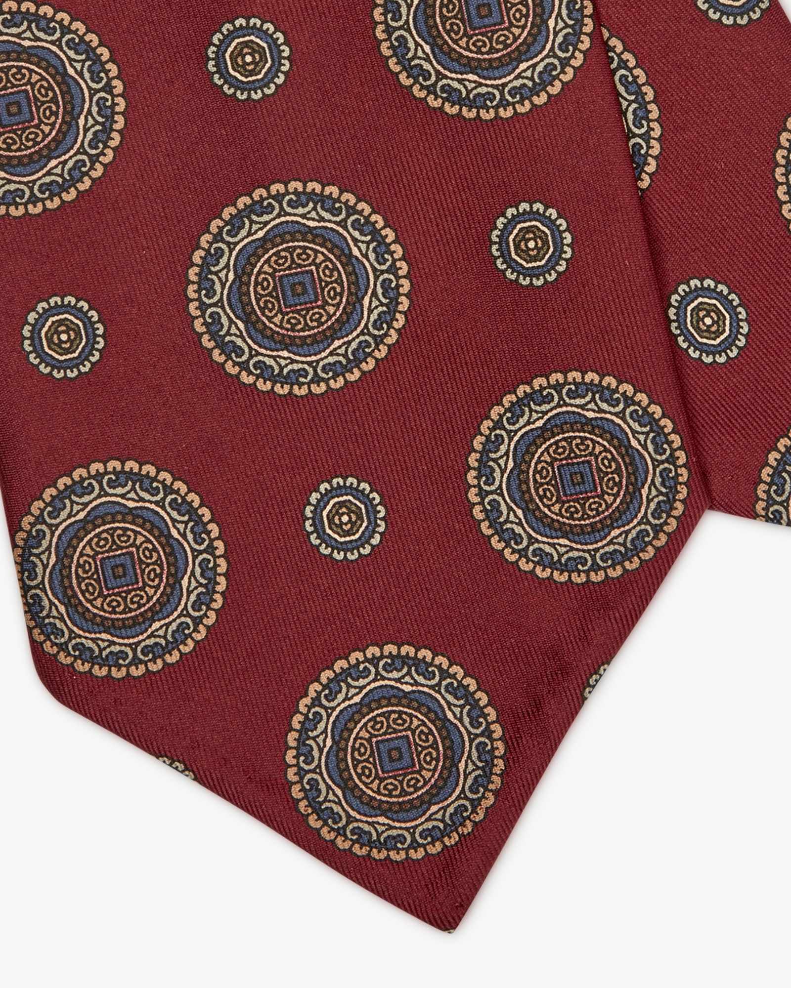 Cravatta 3 Pieghe In Seta Italiana Stampata Con Medaglioni - Bordeaux