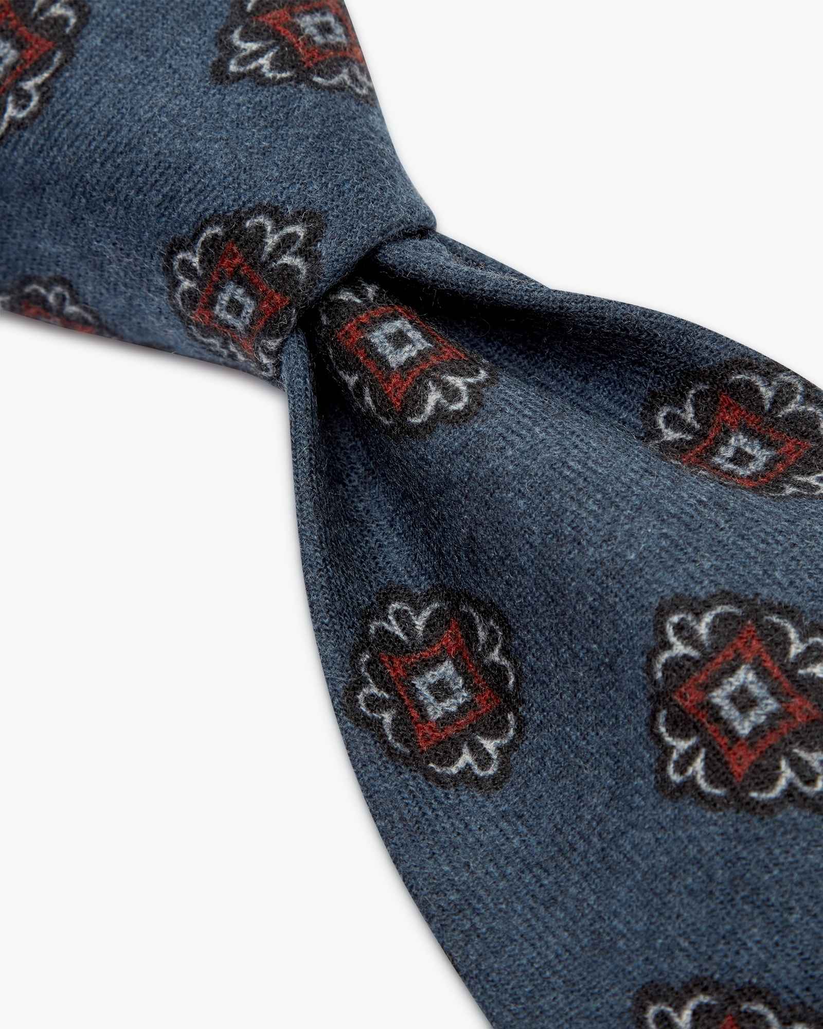 Cravatta 3 Pieghe In Flanella Di Lana Floreale - Blu Denim