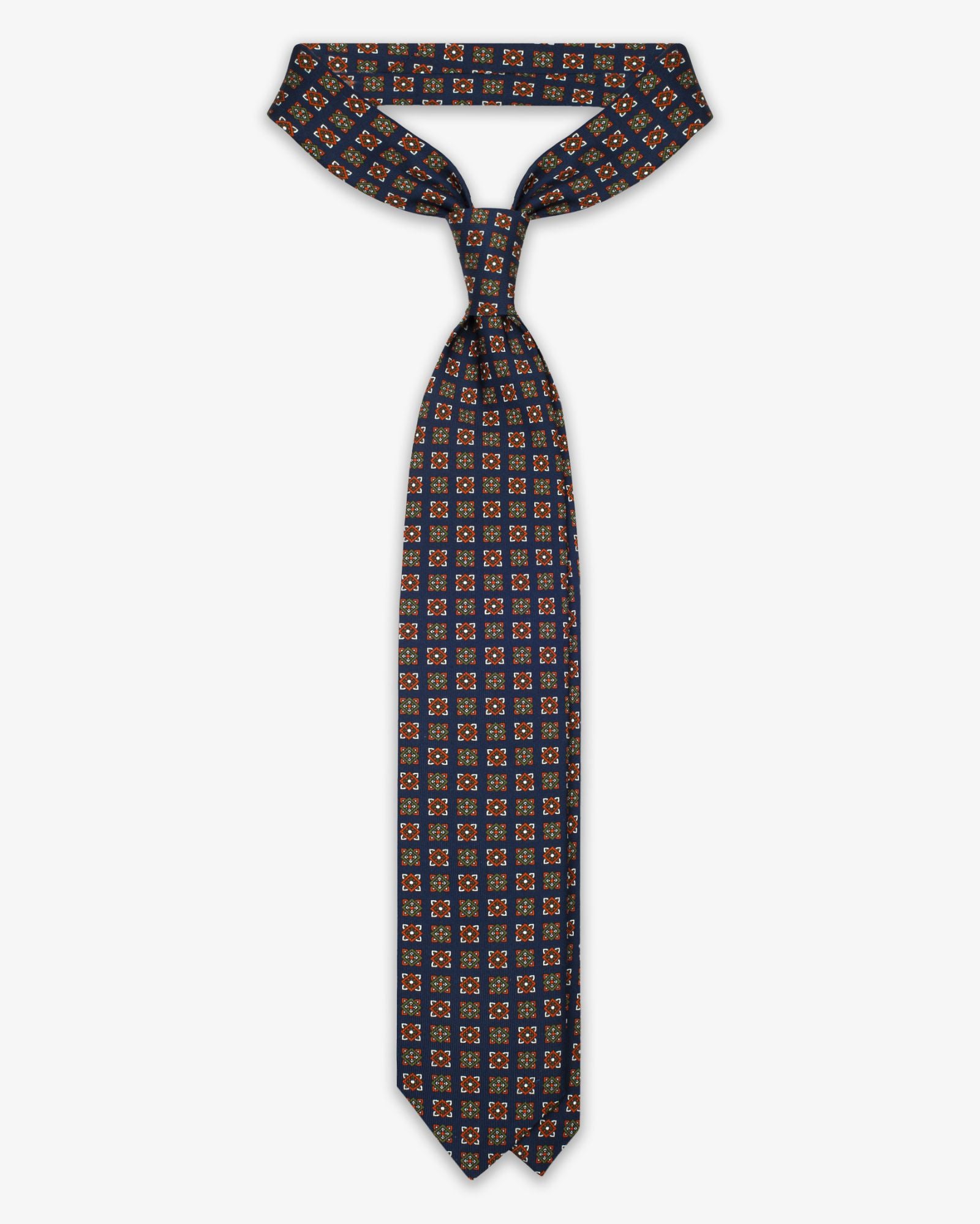 3 Fold Cube English Silk Tie - Blue Rust