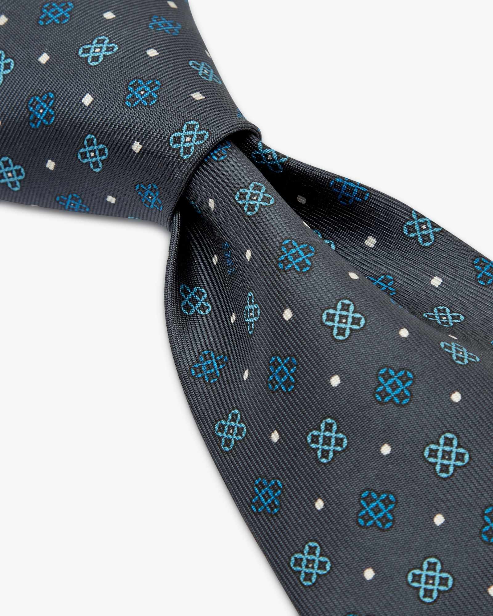 Cravatta 3 Pieghe In Seta Inglese Stampata Floreale - Grigio Celeste
