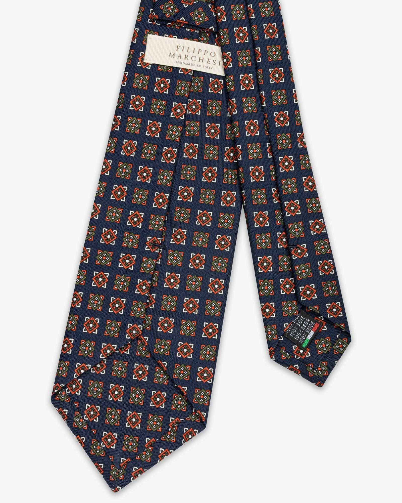 3 Fold Cube English Silk Tie - Blue Rust