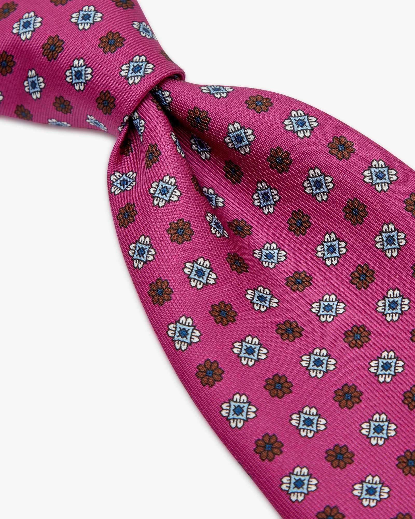 Cravatta 3 Pieghe In Seta Inglese Stampata Floreale - Fucsia