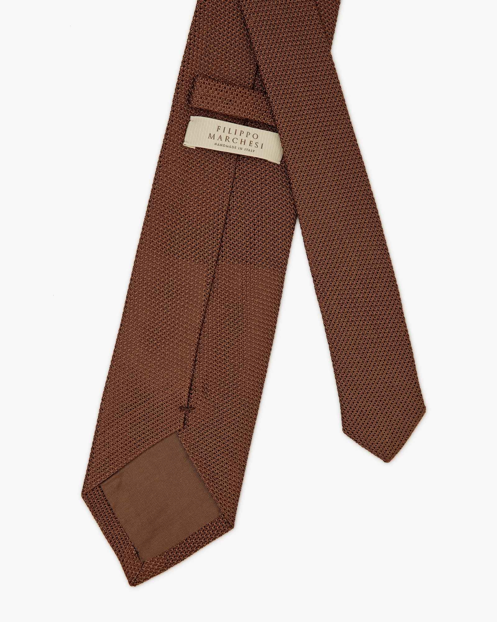 Cravatta 3 Pieghe In Seta Grenadine Garza Fina - Marrone