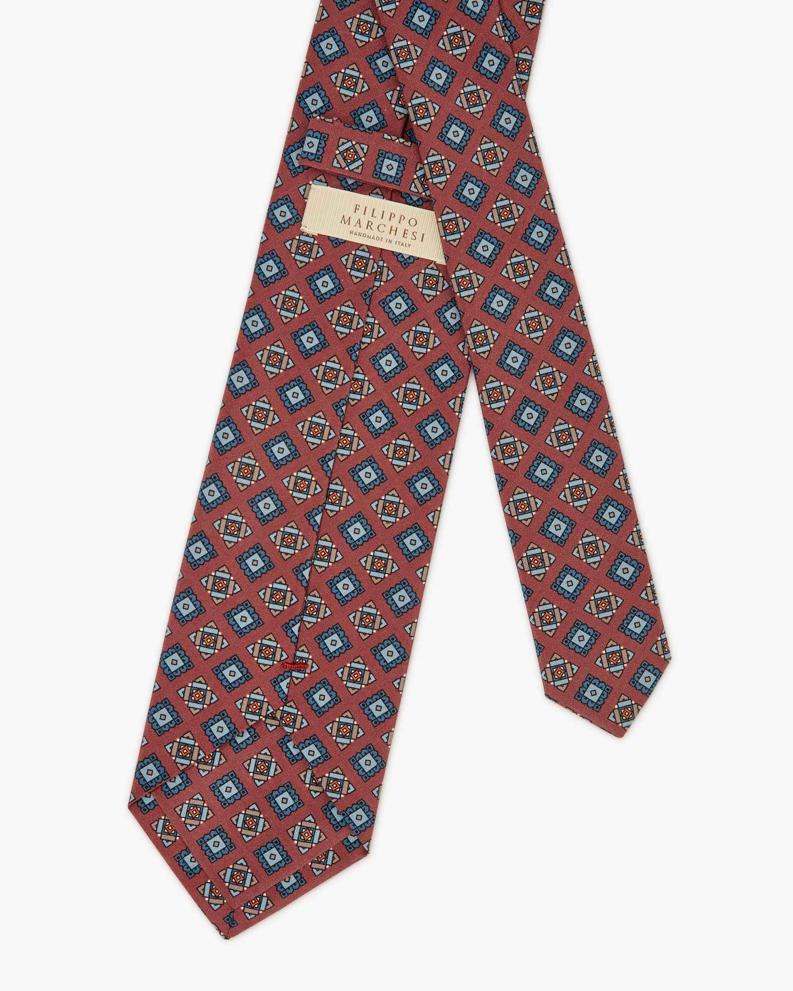 Cravatta 3 Pieghe In Seta Madder Con Medaglioni - Rosso Vinaccia