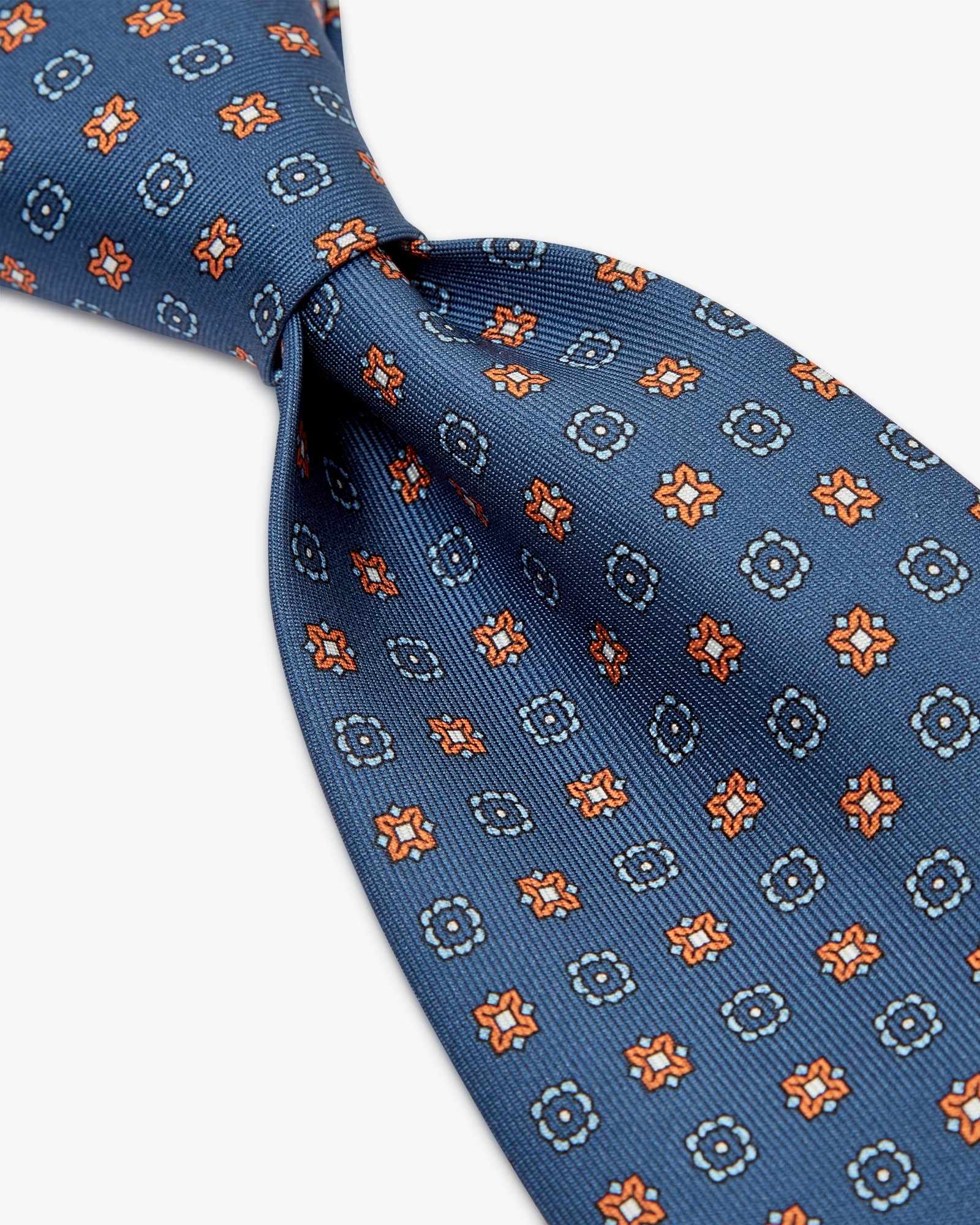 3-Fold Floral Printed English Silk Tie - Cerulean Blue