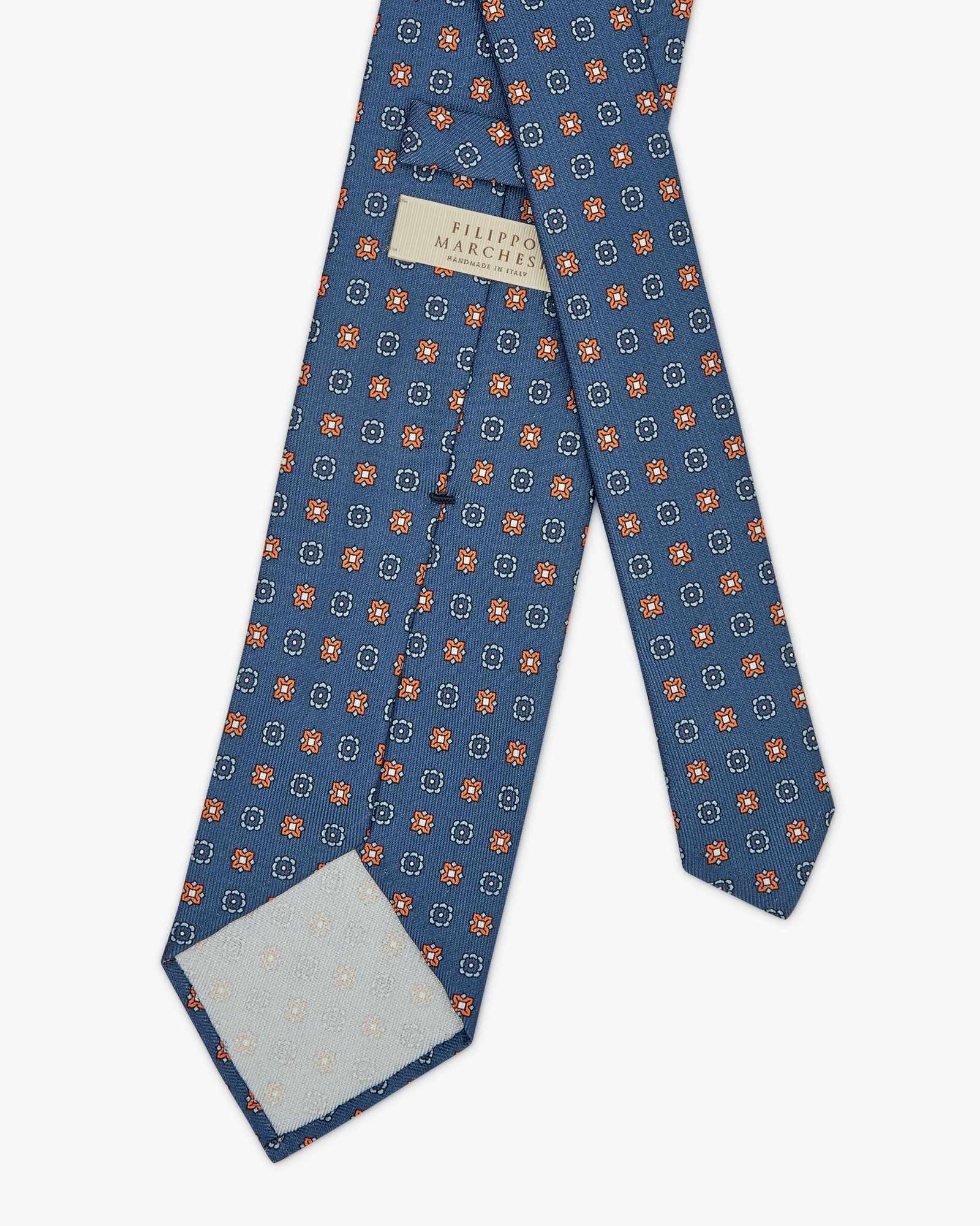 3-Fold Floral Printed English Silk Tie - Cerulean Blue