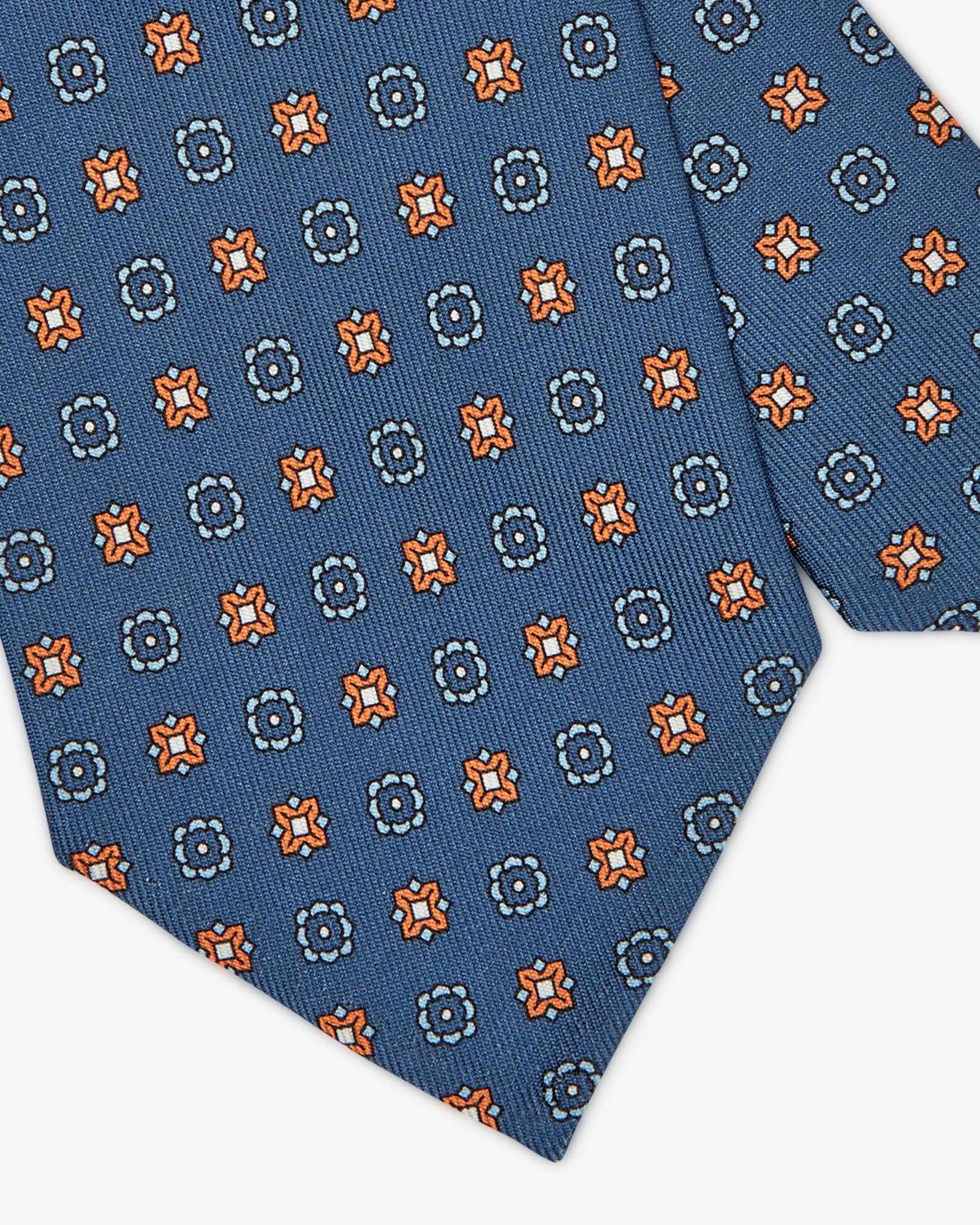 3-Fold Floral Printed English Silk Tie - Cerulean Blue