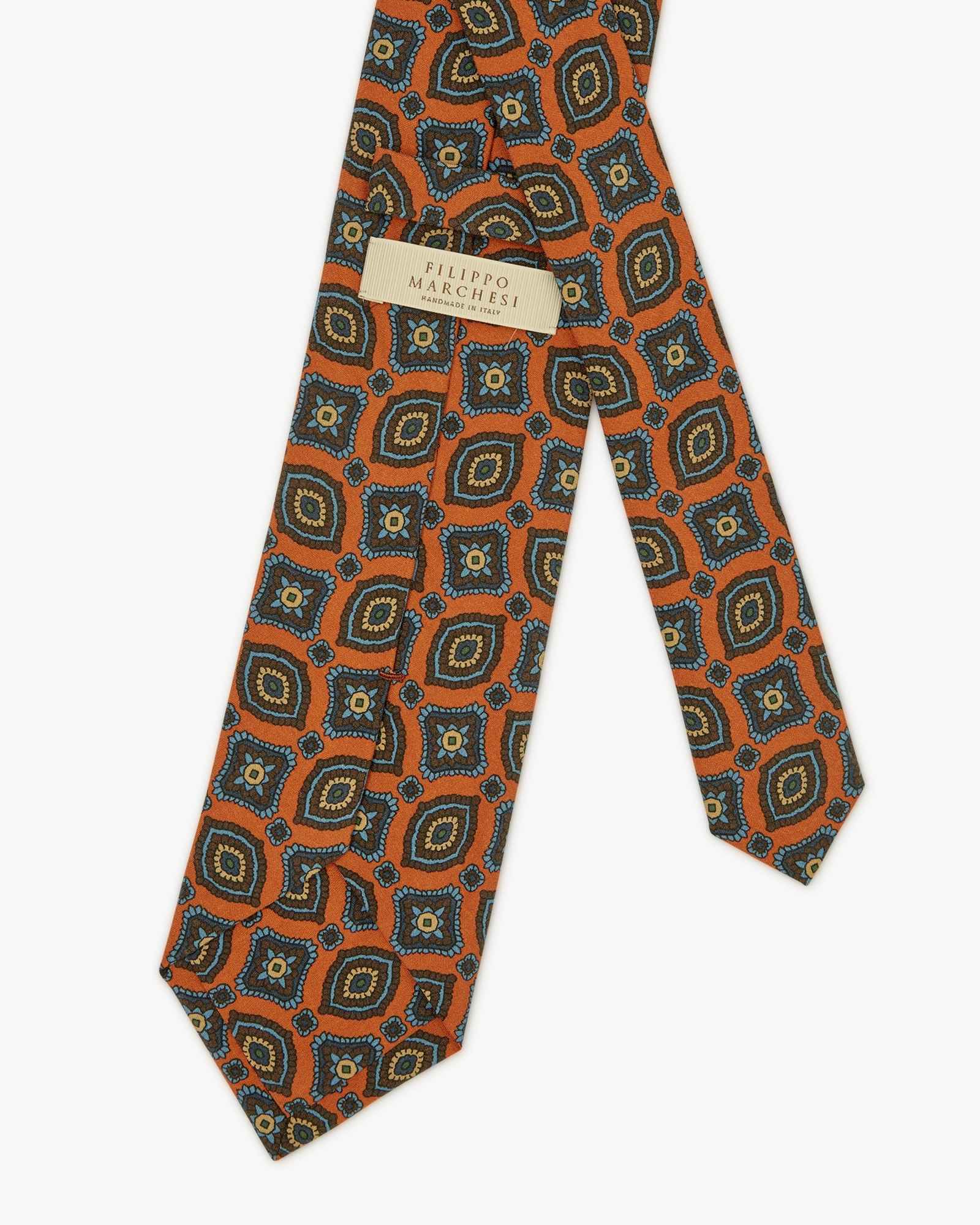 3-Fold Floral Ancient Madder Silk Tie - Orange
