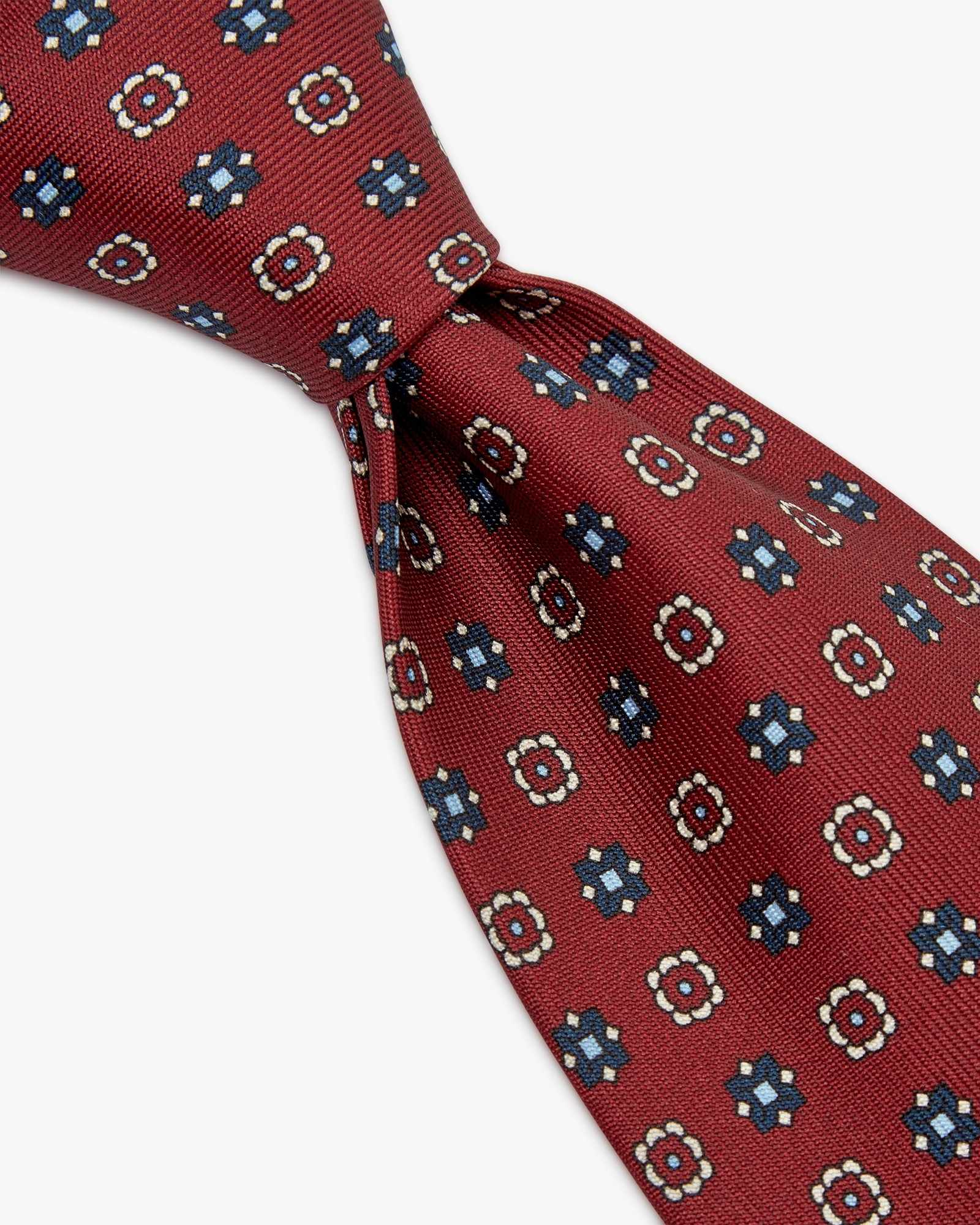 Cravatta 3 Pieghe In Seta Inglese Stampata Floreale - Bordeaux