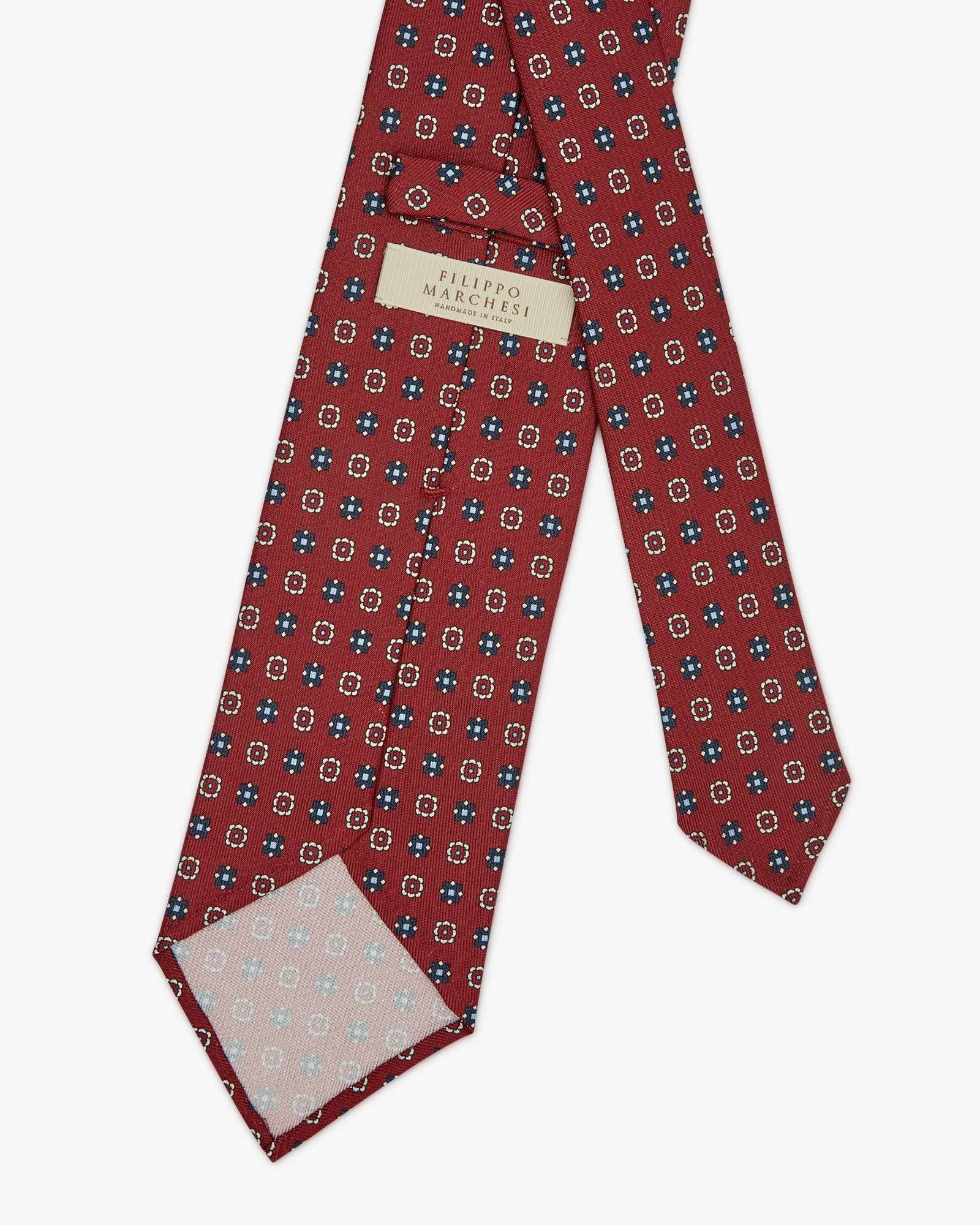 Cravatta 3 Pieghe In Seta Inglese Stampata Floreale - Bordeaux