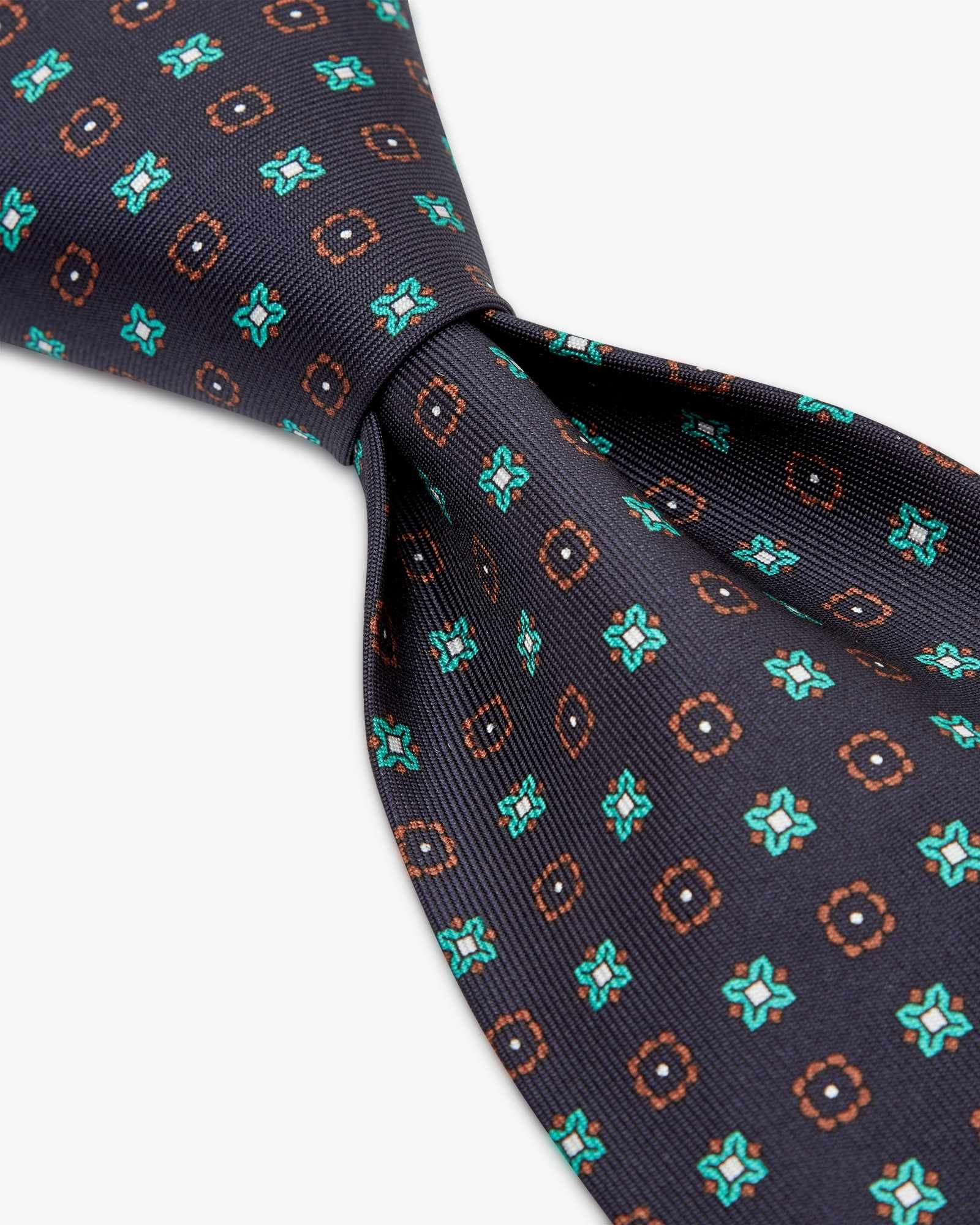 Cravatta 3 Pieghe In Seta Inglese Stampata Floreale - Blu Verde