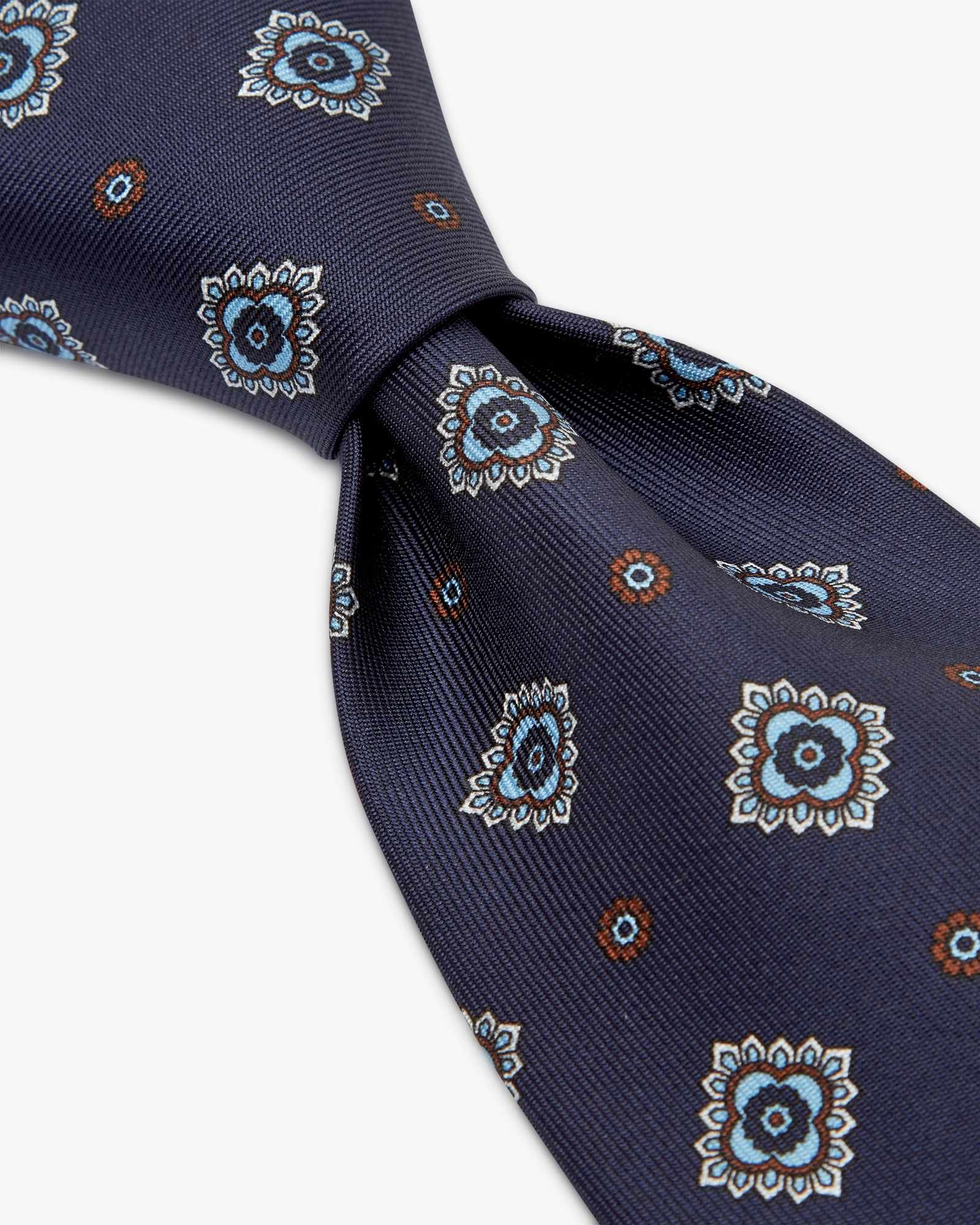 Cravatta 3 Pieghe In Seta Inglese Stampata Floreale - Blu Celeste